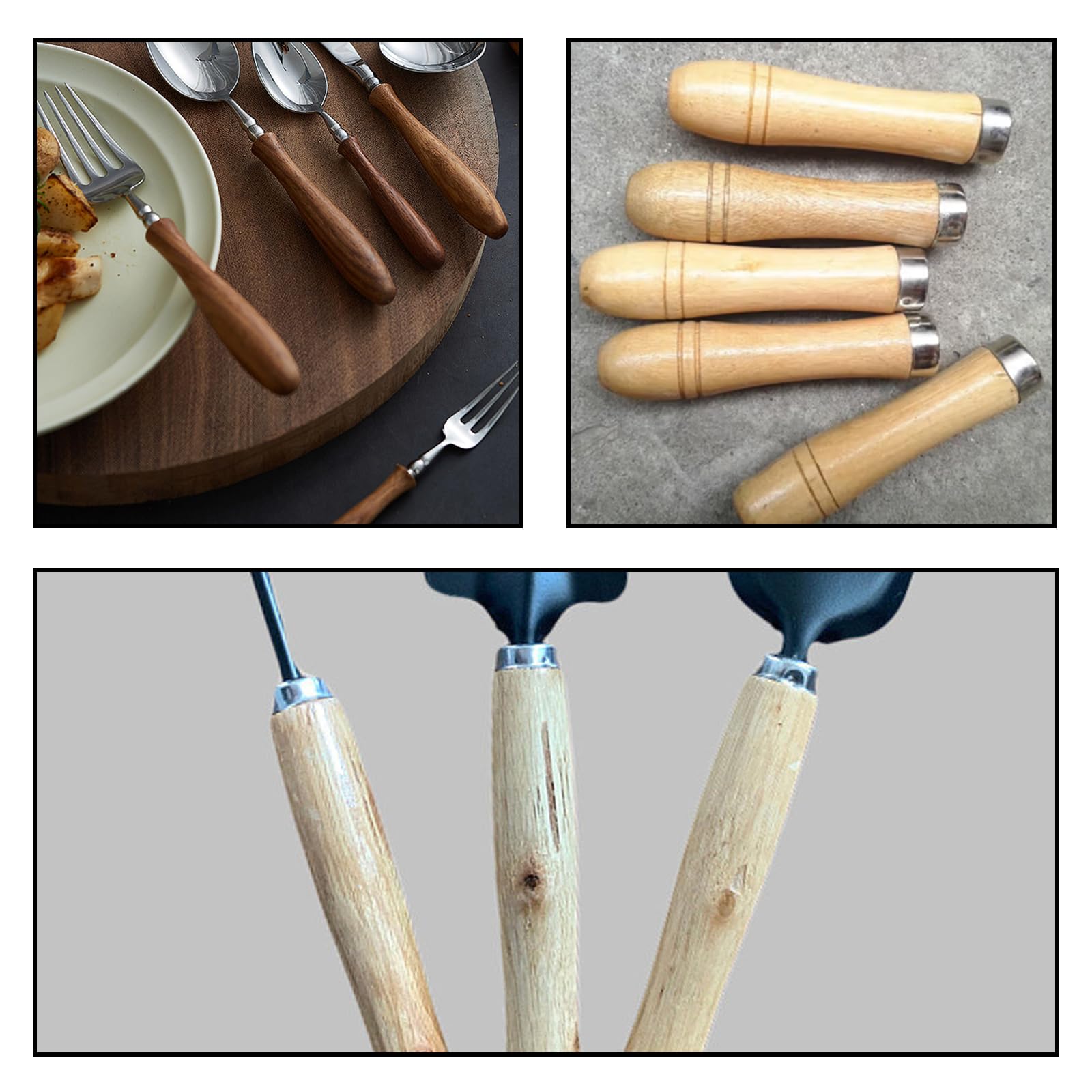 4-Piece Wooden File Handle Set with Heavy-Duty Metal Collars - Compatible with 6