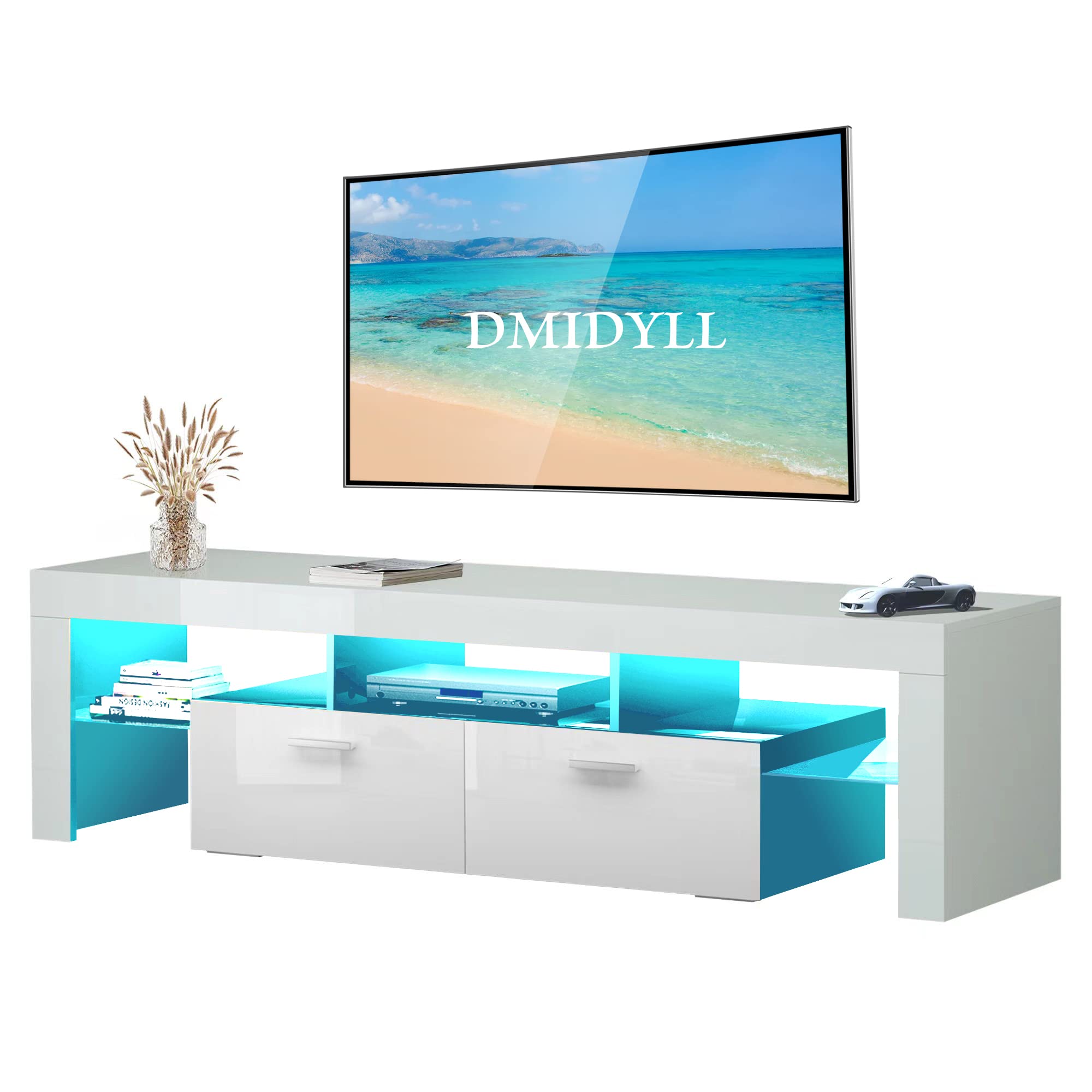 Modern LED TV Stand for 50-75 Inch TVs with Storage Drawers & Ambient Lighting - High Gloss White Entertainment Center for Living Room & Bedroom - Perfect for Movie Nights & Gaming Setup