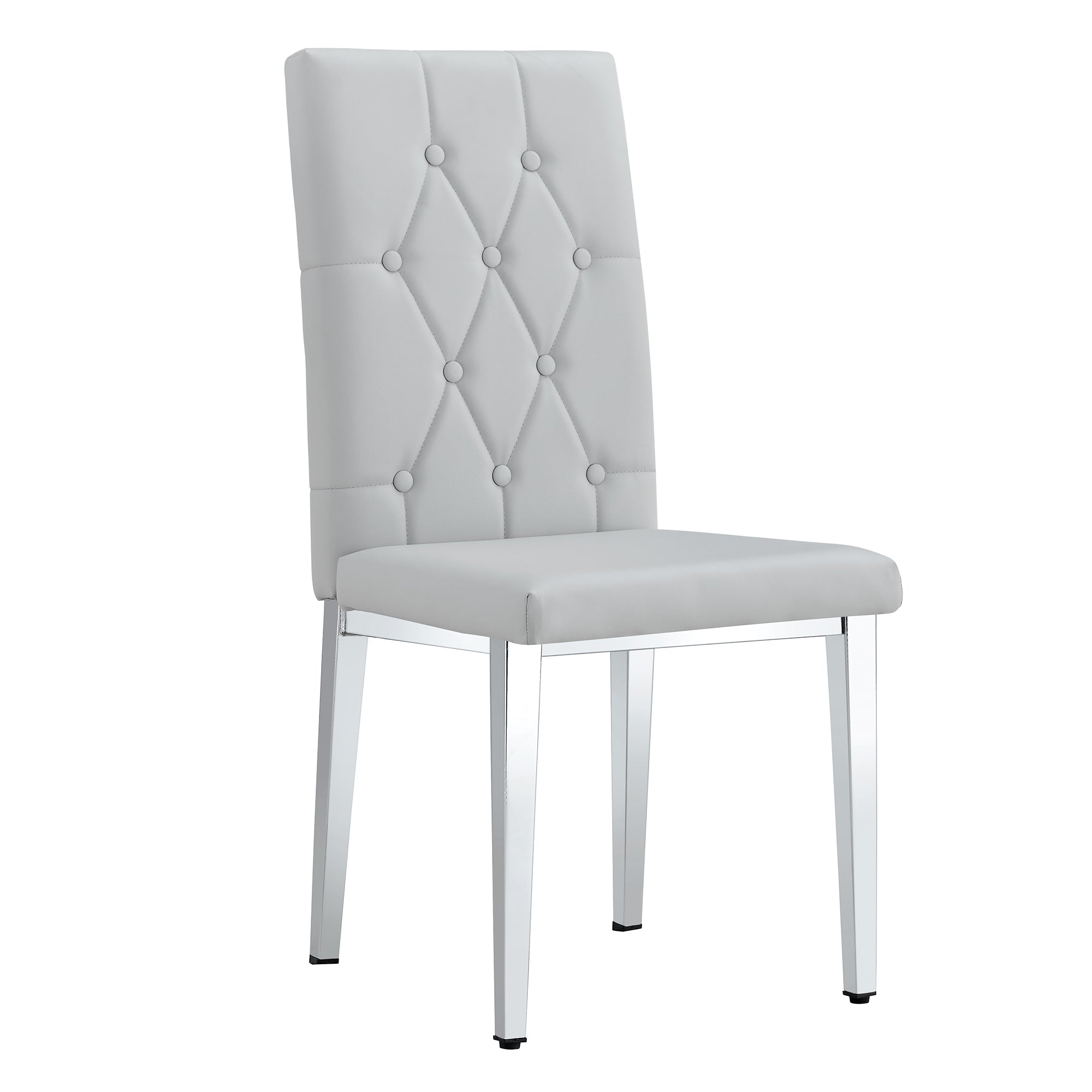 Modern 2-Piece Dining Chairs Set - Light Gray Faux Leather with Checkered Buckle Design for Kitchen, Dining Room & Office - Classic & Contemporary Style Home Furniture for Small Spaces
