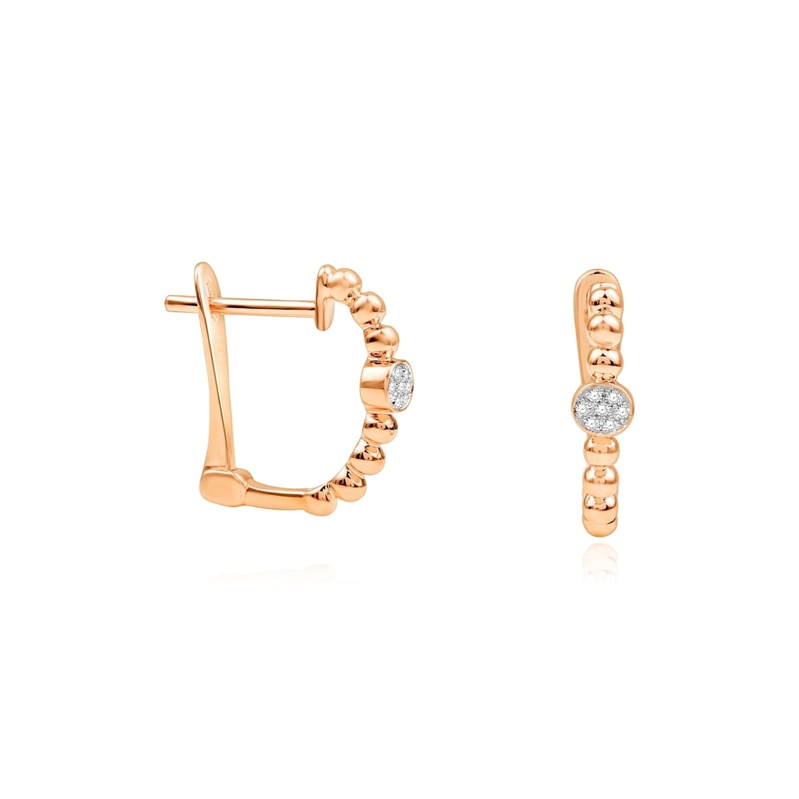 14k Rose Gold Beaded Diamond Huggie Hoop Earrings for Women - Perfect for Everyday Wear, Date Nights & Special Occasions