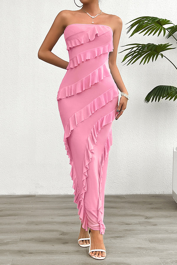 Elegant Solid Color Off-Shoulder Slim Back Slit Maxi Dress for Women - Perfect for Beach Vacations, Date Nights & Summer Parties