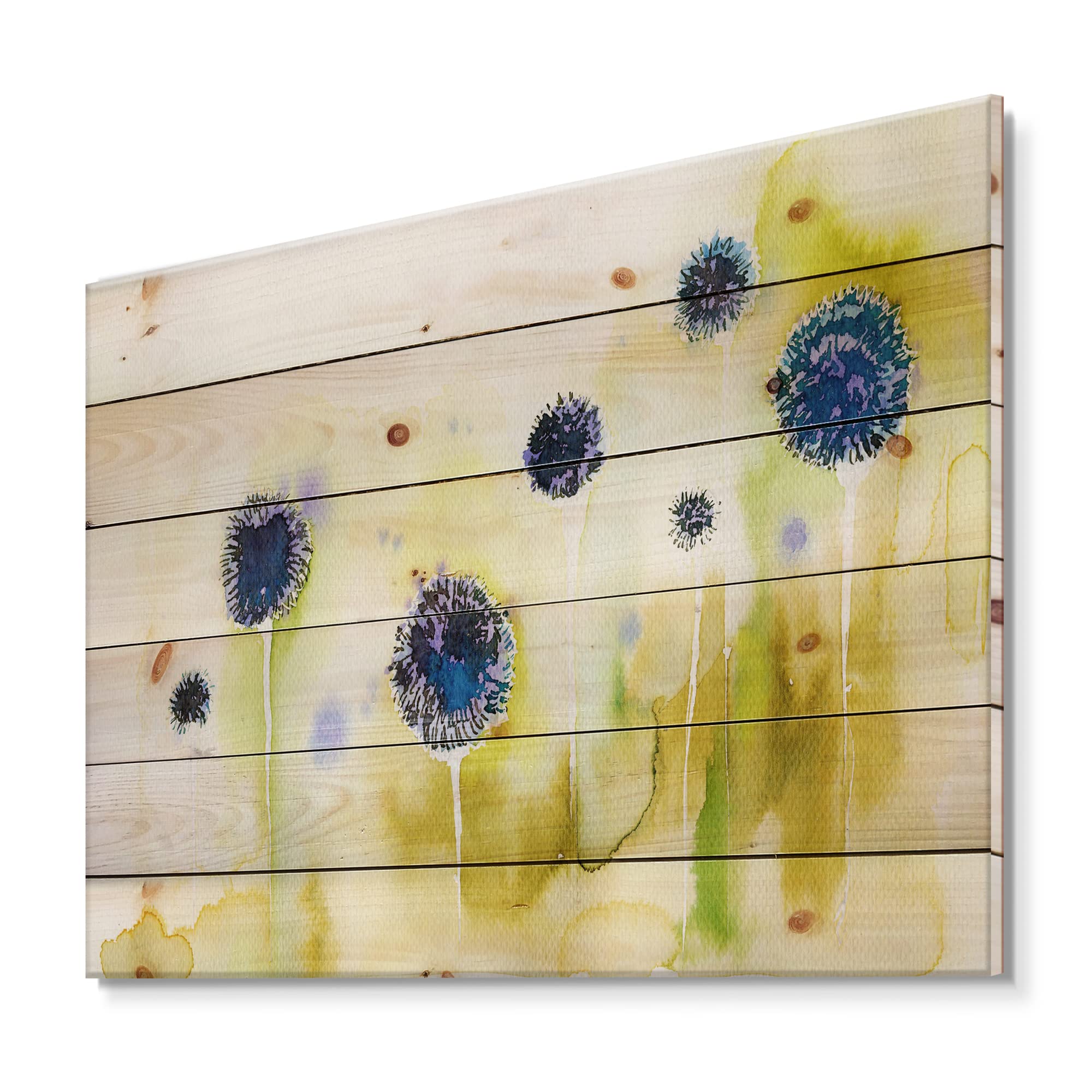 DesignQ Blue Flowers In The Meadow Traditional Wood Wall Decor - Yellow Floral Wood Wall Art Panel, Large Pine Wood Wall Hanging for Living Room, Bedroom & Office Decor