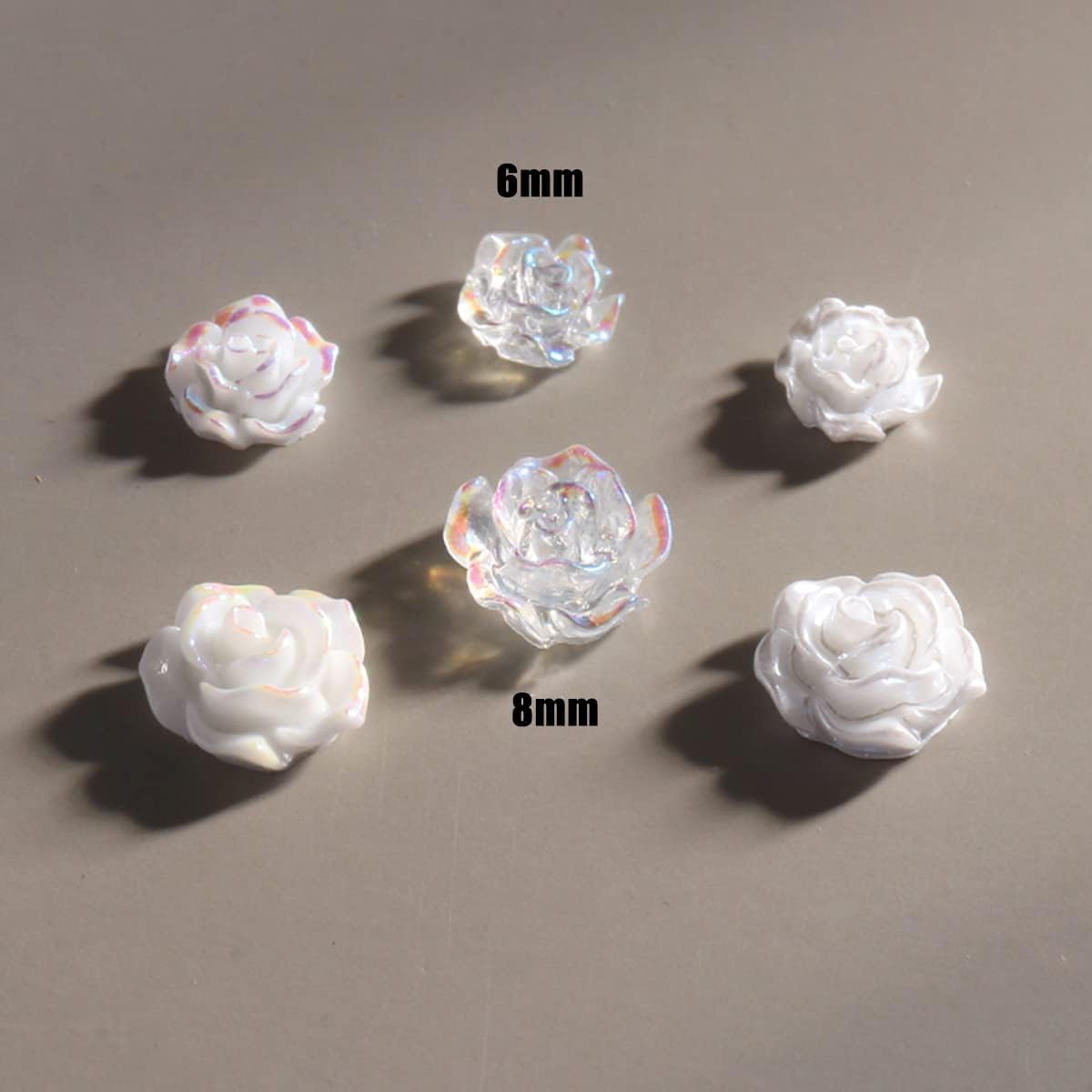 Gleevia 60Pcs 3D White Acrylic Rose & Aurora Camellia Nail Charms - DIY Nail Art Jewelry, Rhinestone Decorations for Manicure, Bridal, Party & Salon Nail Designs