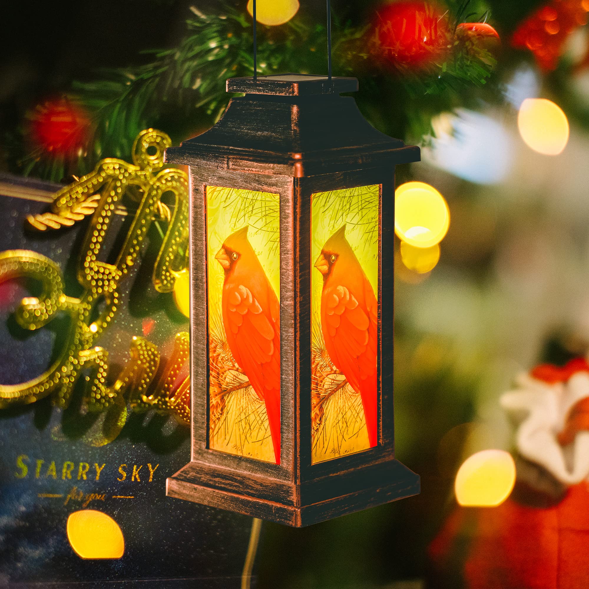 Outdoor Solar Lantern - Waterproof Hanging Solar Light for Garden Decoration, Red Bird Design, 10 Inch Height - Perfect Gift for Mom, Ideal for Patio, Yard, and Outdoor Parties