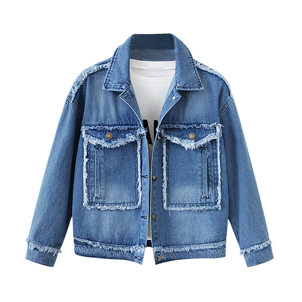 CHICFOR Women's Denim Jacket - Long Sleeve Boyfriend Style with Ripped Details & Tassel Pockets | Casual Short Jean Jacket for Spring & Fall | Perfect for Streetwear, Date Nights & Weekend Outfits