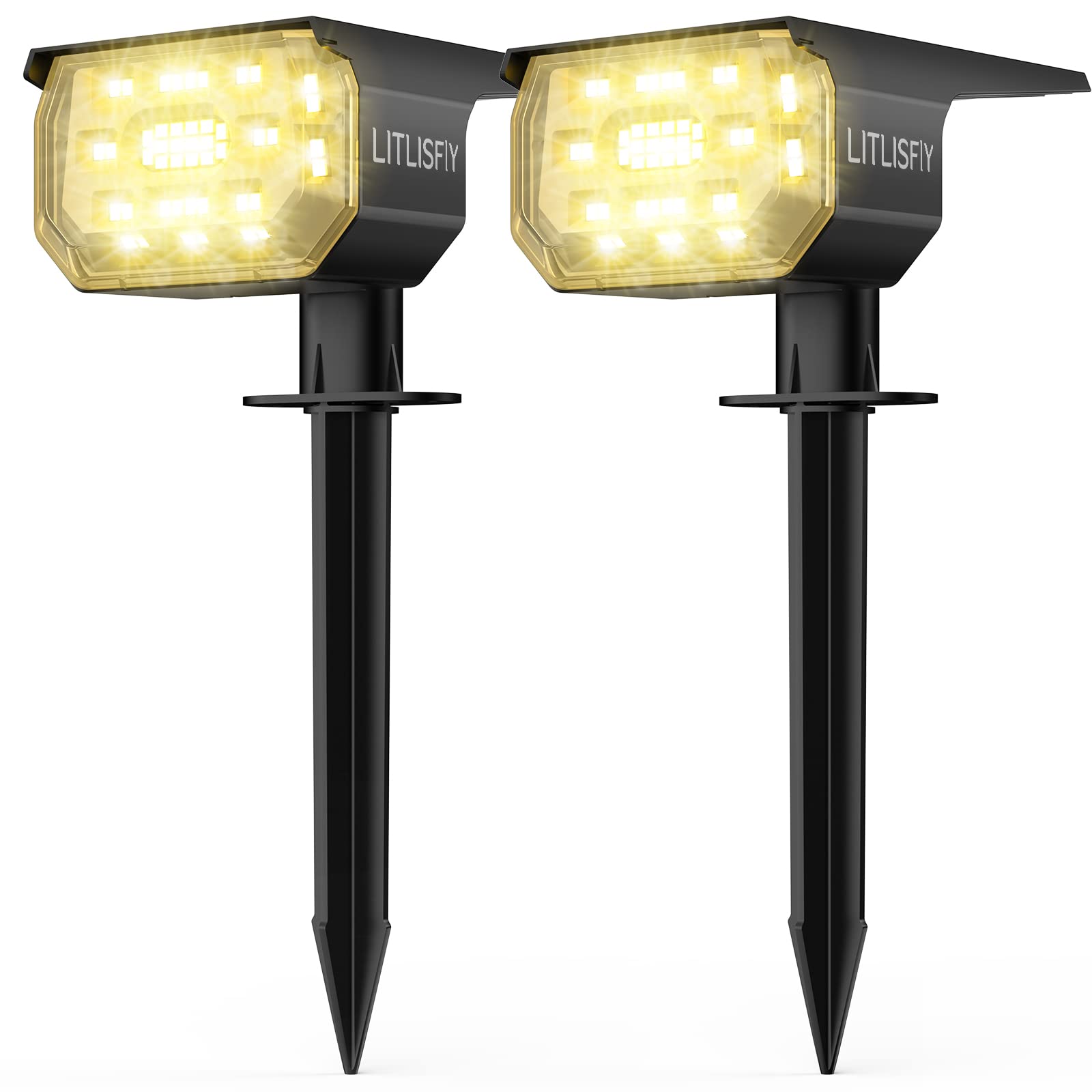 LITLISFlY 50 LED Solar Spot Lights Outdoor - Waterproof IP67 Landscape & Garden Lights with Auto On/Off, 3 Lighting Modes (Warm White) - Perfect for Pathways, Driveways, and Yard Decoration