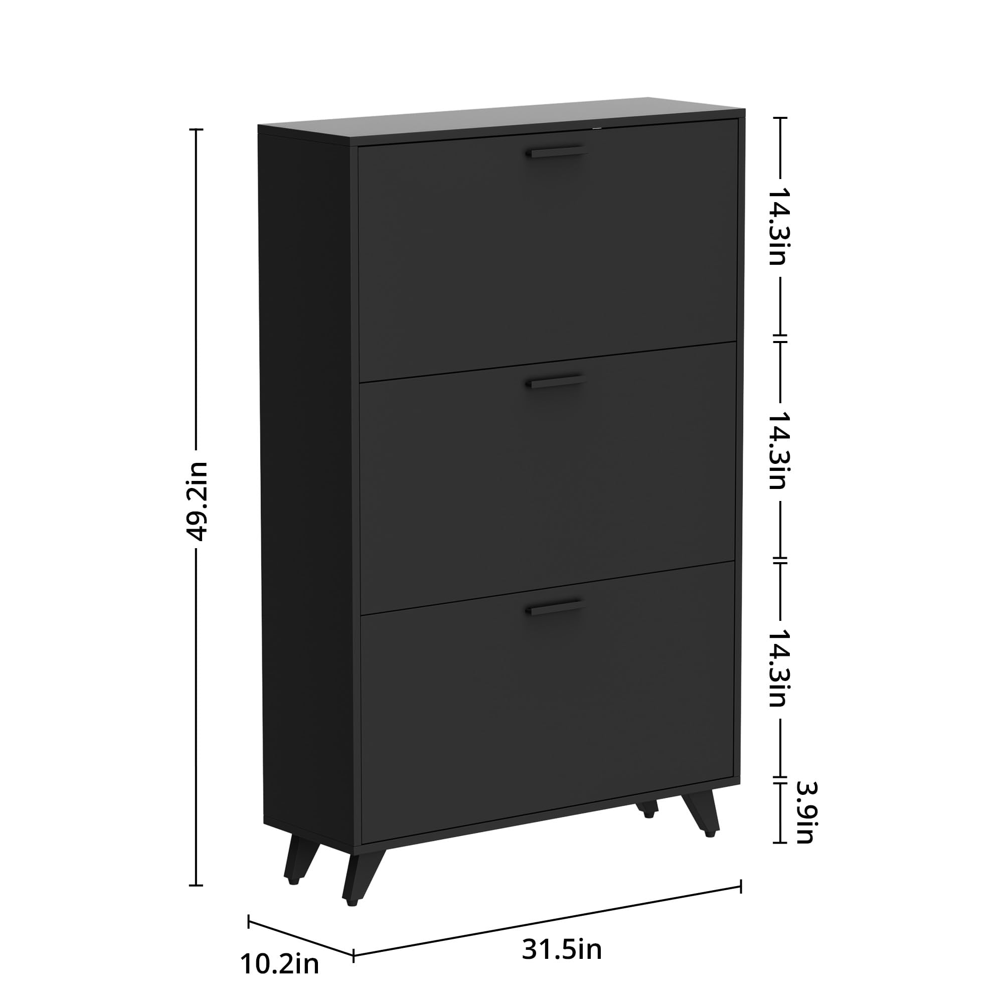 Black Shoe Storage Cabinet for Men & Women - Holds Up to Size 16 Shoes - 3-Tier Flip Drawer Wooden Organizer for Entryway, Closet, Living Room - Perfect for Small Spaces & Shoe Collection Organization
