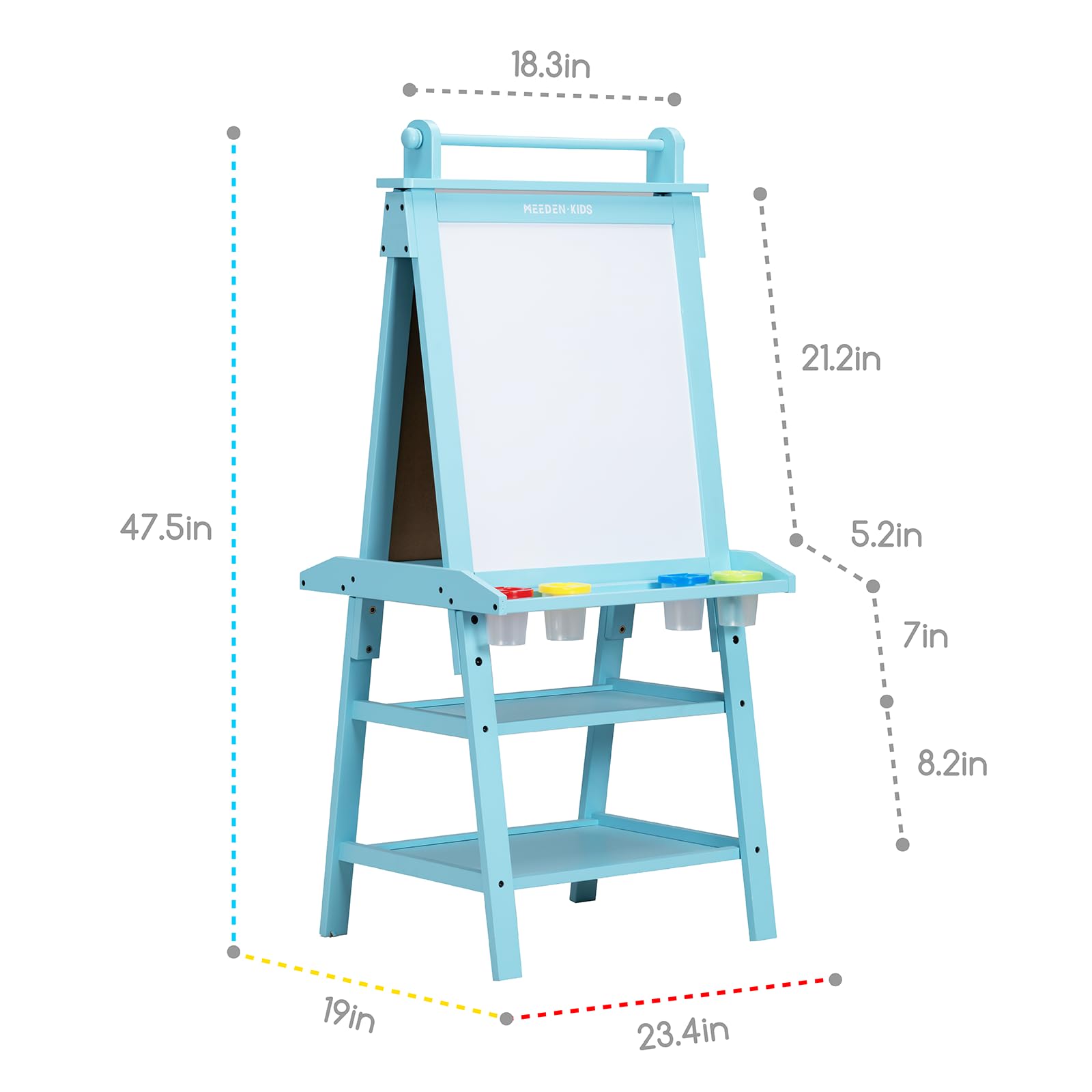 MEEDEN Double-Sided Kids Wooden Art Easel with Paper Roll - Adjustable Solid Pine Wood Drawing Board with Chalkboard & Magnetic Whiteboard - Perfect Gift for Boys & Girls (Blue) - Ideal for Home, Classroom & Art Studio Use