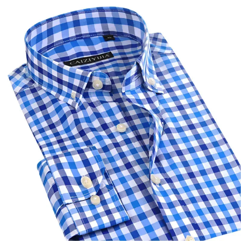 Men's Casual Button Down Cotton Checkered Shirt - Comfortable Plaid Long Sleeve Shirt for Work, Date Night & Outdoor Activities