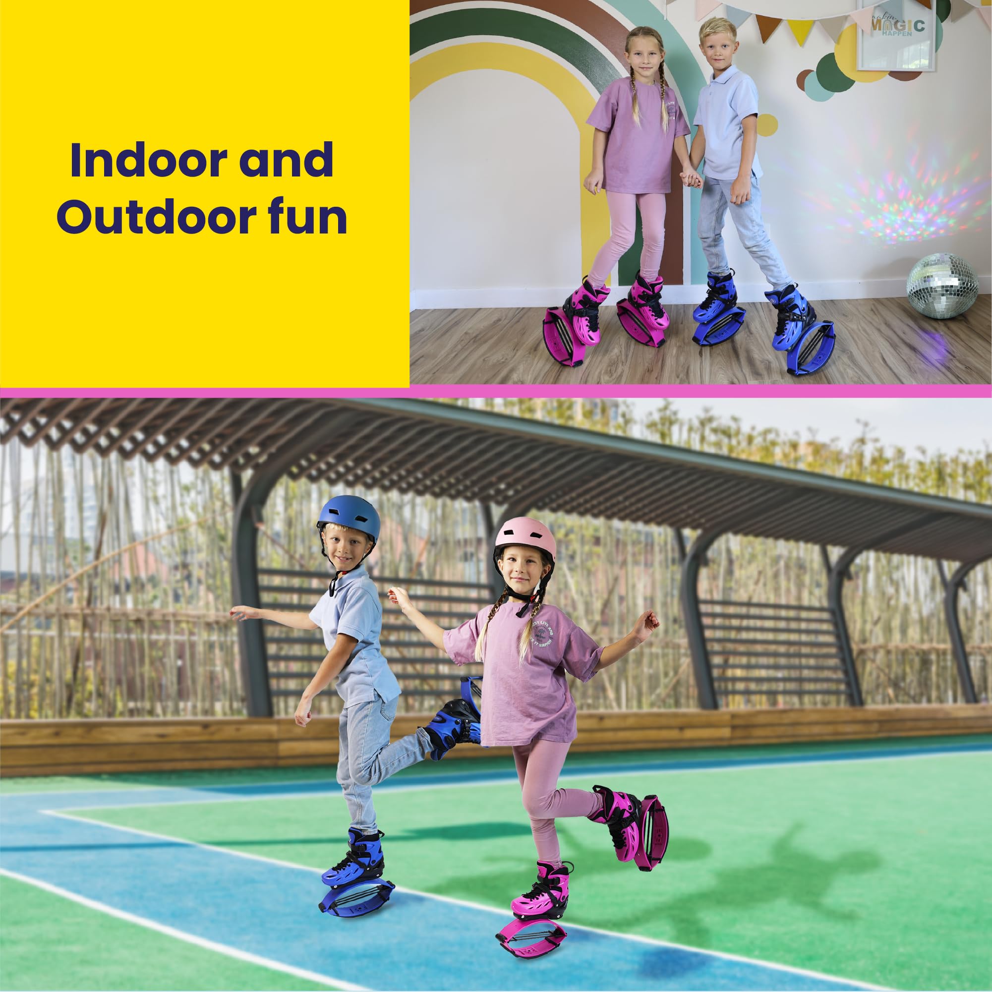 Premium Kids Bounce Jumping Shoes - Adjustable Moon Shoes for Exercise & Fun, Safe Kangaroo Jumping Sneakers for Boys & Girls | Perfect for Outdoor Play, Trampoline Parks & Fitness Activities