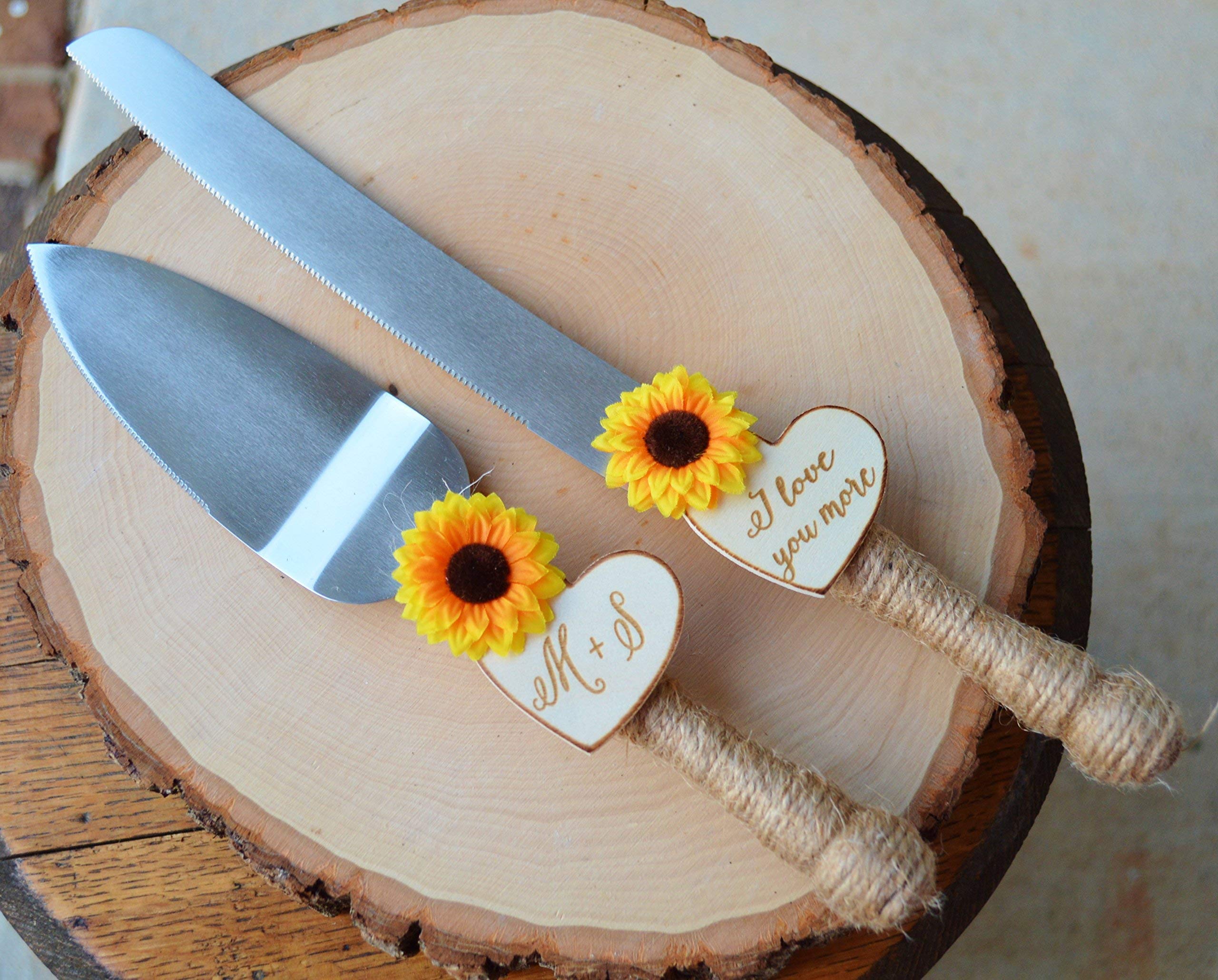 Personalized Sunflower Wedding Cake Knife Set - Fall Wedding Cake Cutter with Engraving - Perfect for Autumn Weddings, Bridal Showers & Anniversary Celebrations