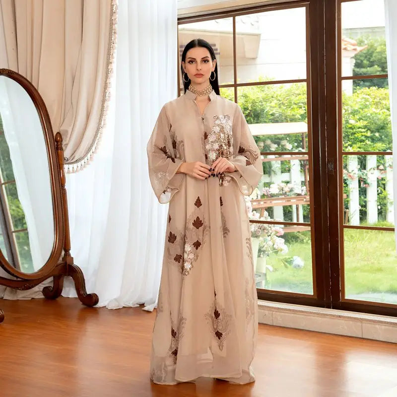 Elegant Sequin & Embroidered Women's Caftan Kaftan Dress - Eid Jalabiya for Special Occasions & Evening Parties