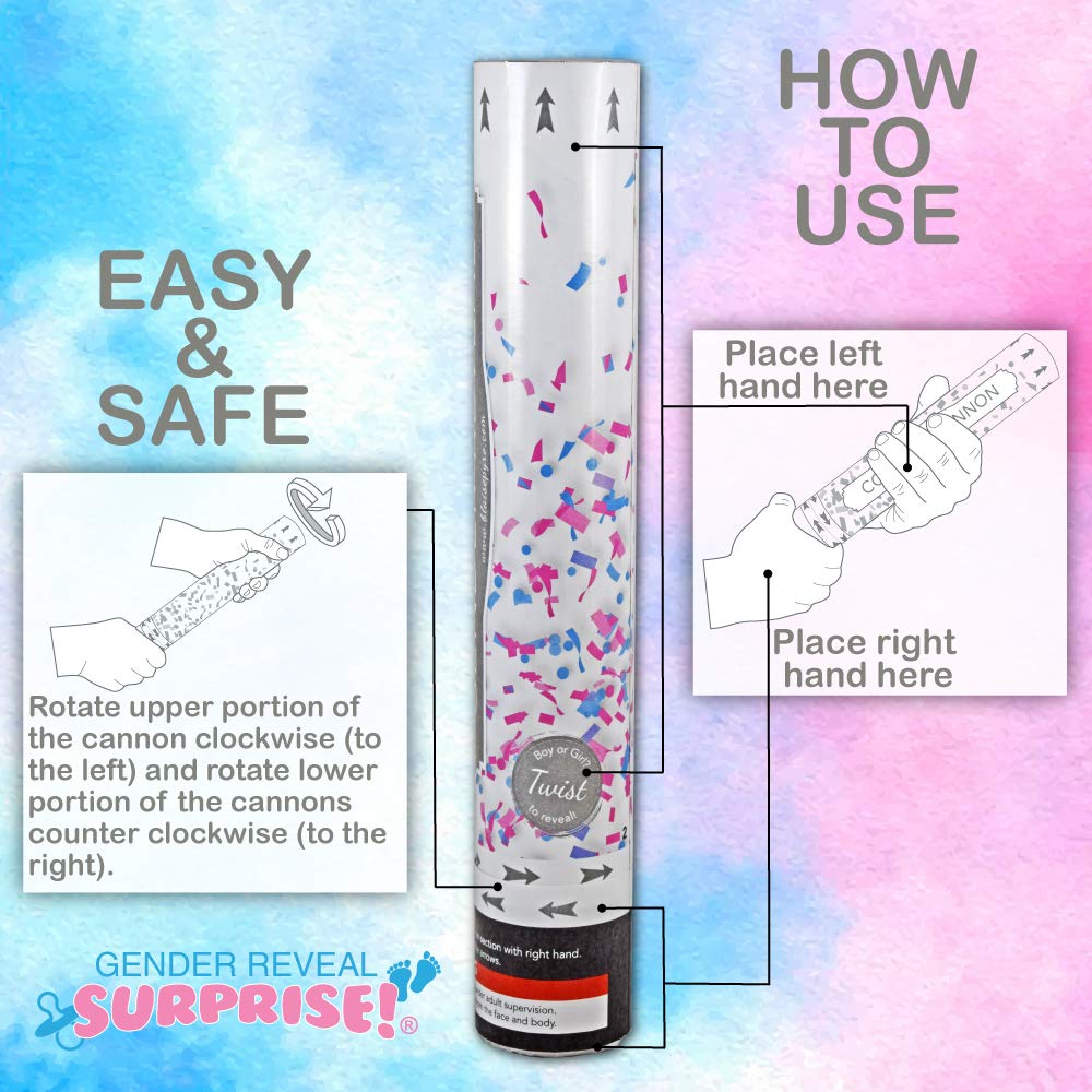 16 Inch Non-Toxic Gender Reveal Powder Cannons Bundle - 2 Blue Confetti Shooters with 8 Free Party Balloons for Baby Shower & Gender Reveal Celebrations