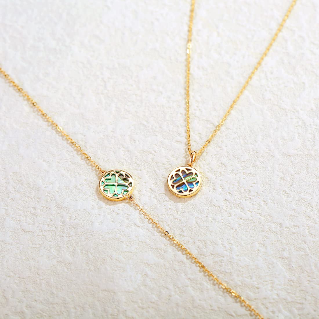 14K Solid Gold Coin Necklace & Bracelet Set for Women - Mother of Pearl, Abalone, Turquoise, Black Onyx, Opal Jewelry | Elegant Anniversary, Birthday Gift for Wife, Mom, Her | Perfect for Weddings, Parties, Special Occasions