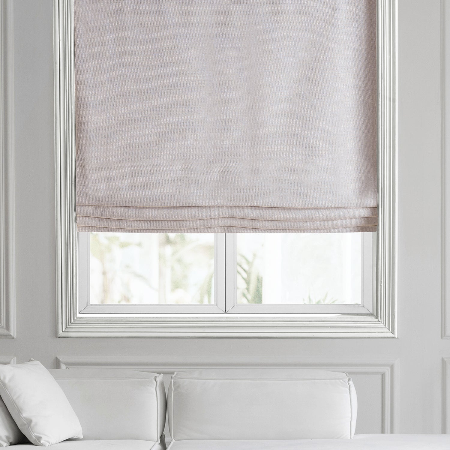 Birch Textured Faux Linen Roman Shade - Light Filtering Window Treatment for Bedroom, Living Room & Office