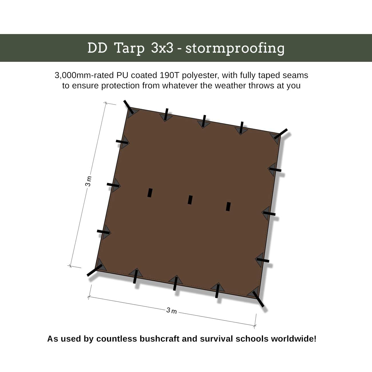 DD HAMMOCKS DD Tarp 3x3 - 10ft x 10ft Waterproof Camping Tarp in Coyote Brown - Lightweight Multifunctional Rainfly Shelter for Backpacking, Hiking, Beach & Outdoor Adventures