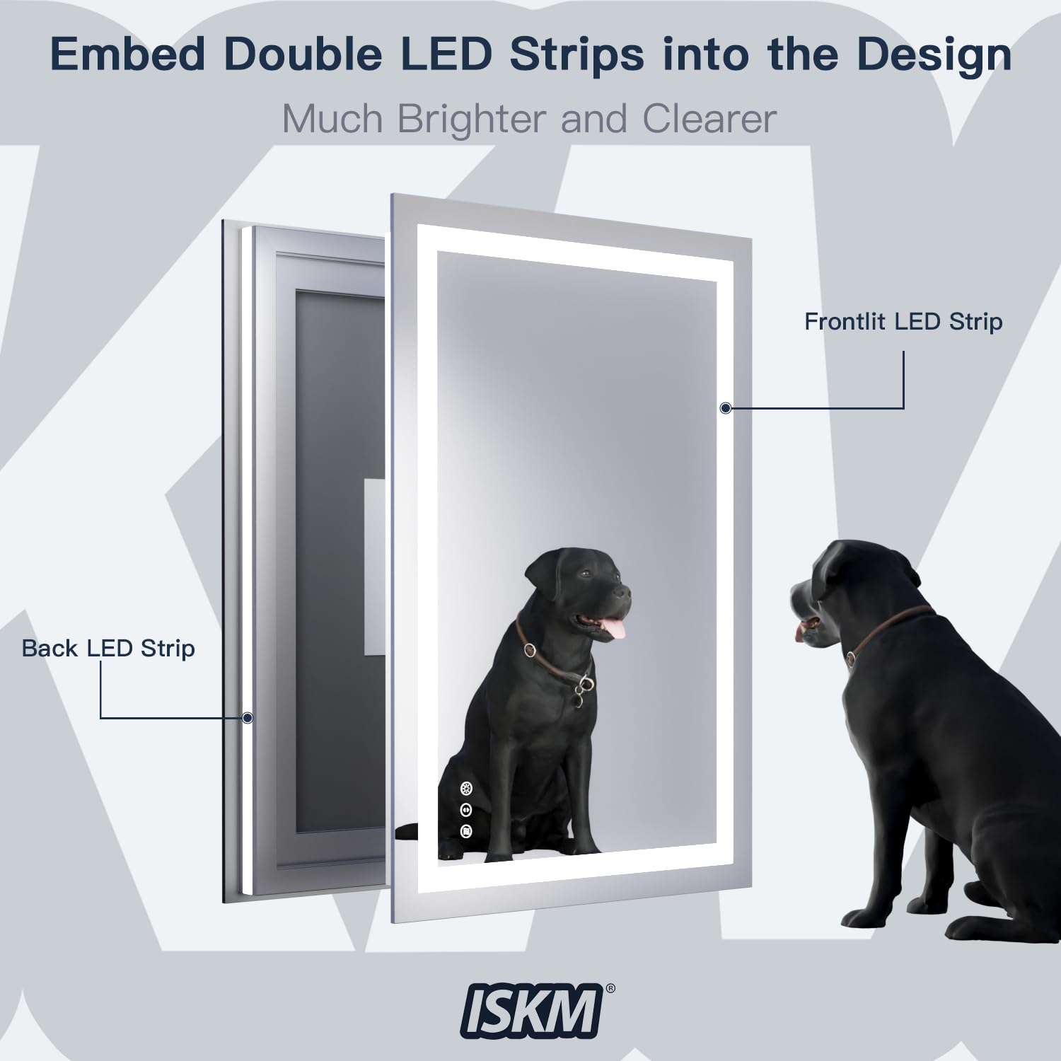 ISKM 50x30 Inch Large LED Bathroom Mirror with Front & Back Lighting - Waterproof Shatterproof Wall Mounted Makeup Mirror for Vanity, Dressing Room & Modern Home Decor