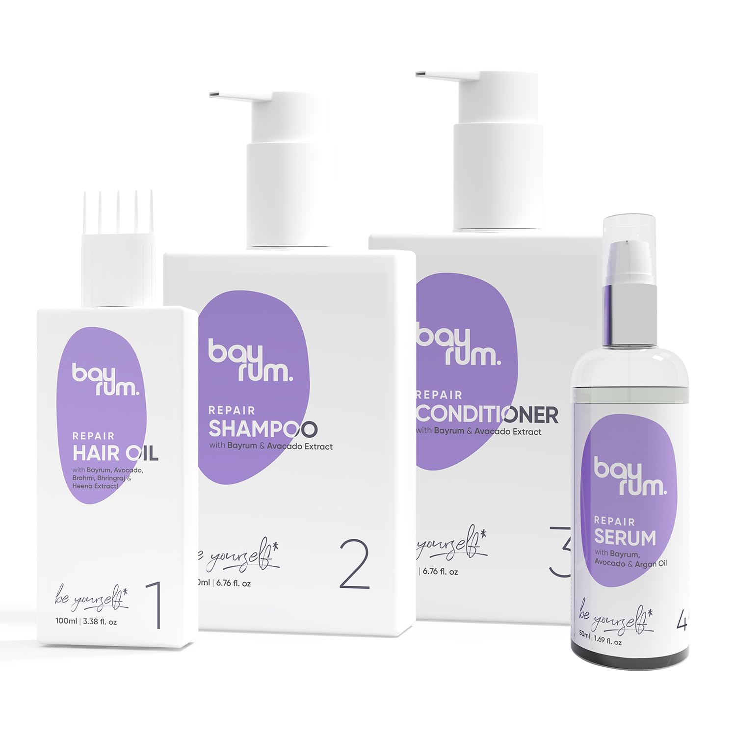 Bayrum Hair Care Combo for Dry and Frizzy Hair - 4-Step Repair Kit with Nourishing Oil, Shampoo, Conditioner & Serum | Damaged Hair Treatment for Women & Men | Shine & Strengthening Bundle (550ml) | Perfect for Daily Hair Care & Salon-Quality Results at Home