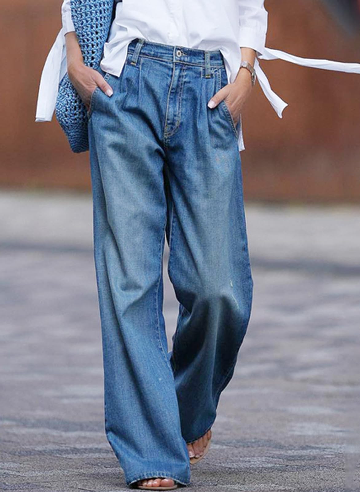 CHARTOU Women's Loose Wide Leg Denim Jeans - High Waisted Palazzo Flare Pants for Casual & Lounge Wear | Perfect for Work, Travel & Everyday Comfort