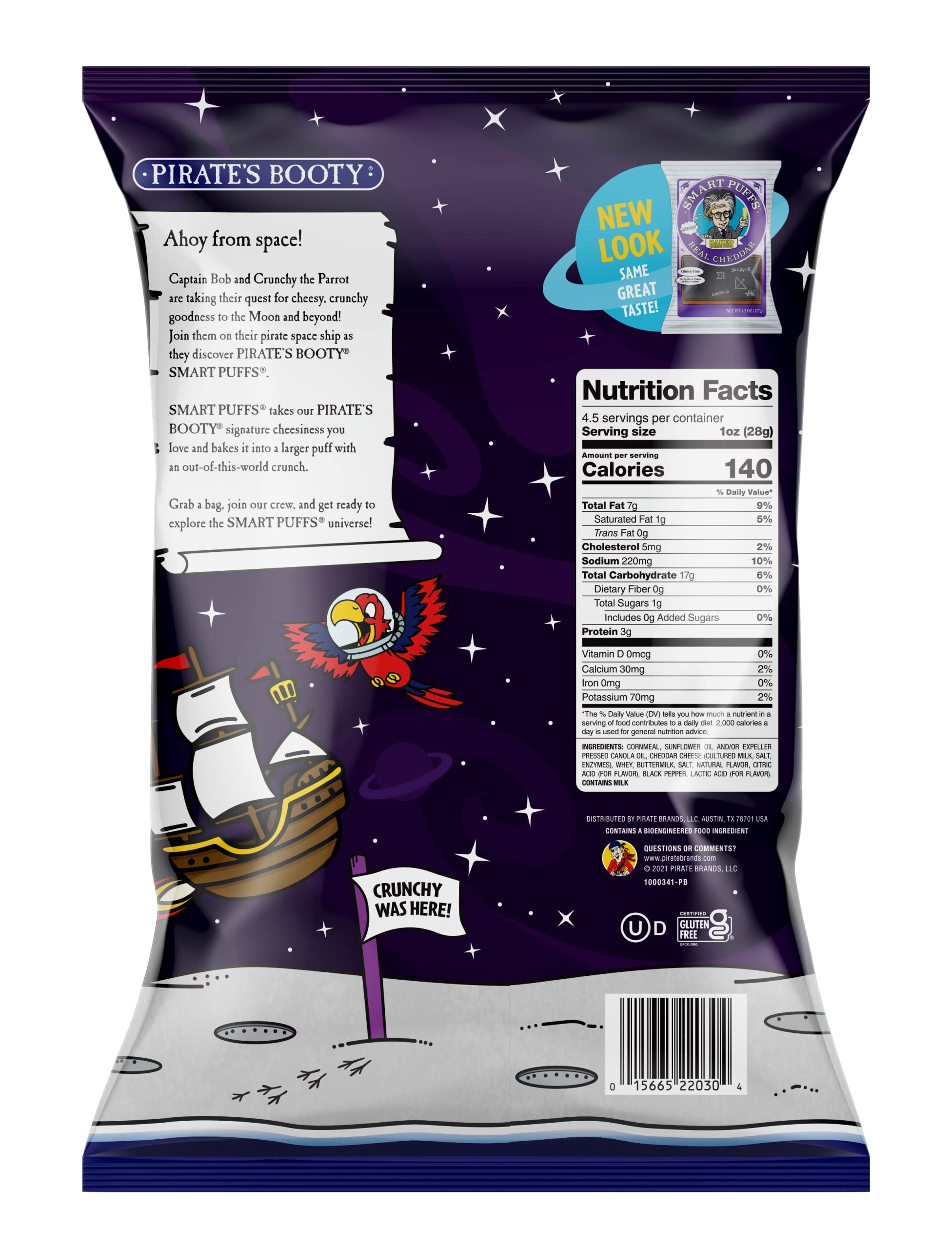 Pirate's Brand Smart Puffs Wisconsin Cheddar Cheese Snacks - 12 Count (4.5oz Bags) | Gluten Free, Healthy Kids Snacks | Perfect for School Lunches, After-School Treats & Movie Nights