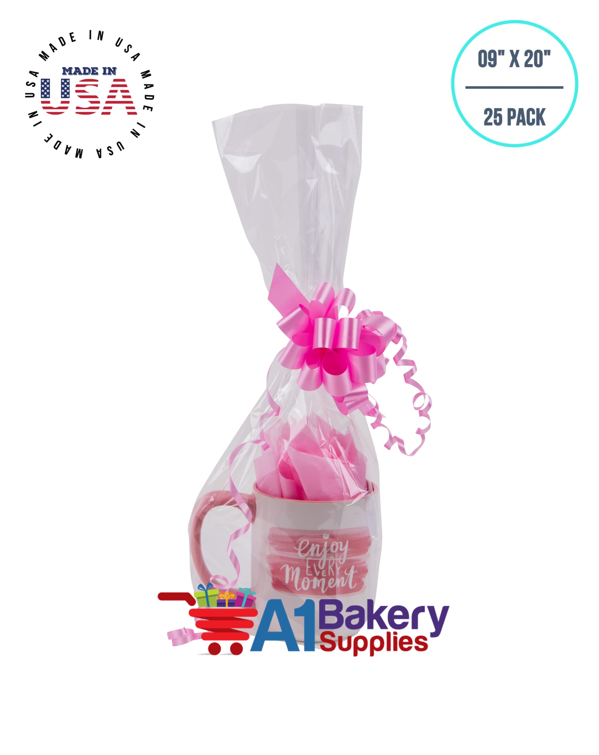 A1 Bakery Supplies 10-Pack Clear Cellophane Gift Bags 12x24 Inches - Perfect for Gift Baskets, Party Favors & Bakery Packaging