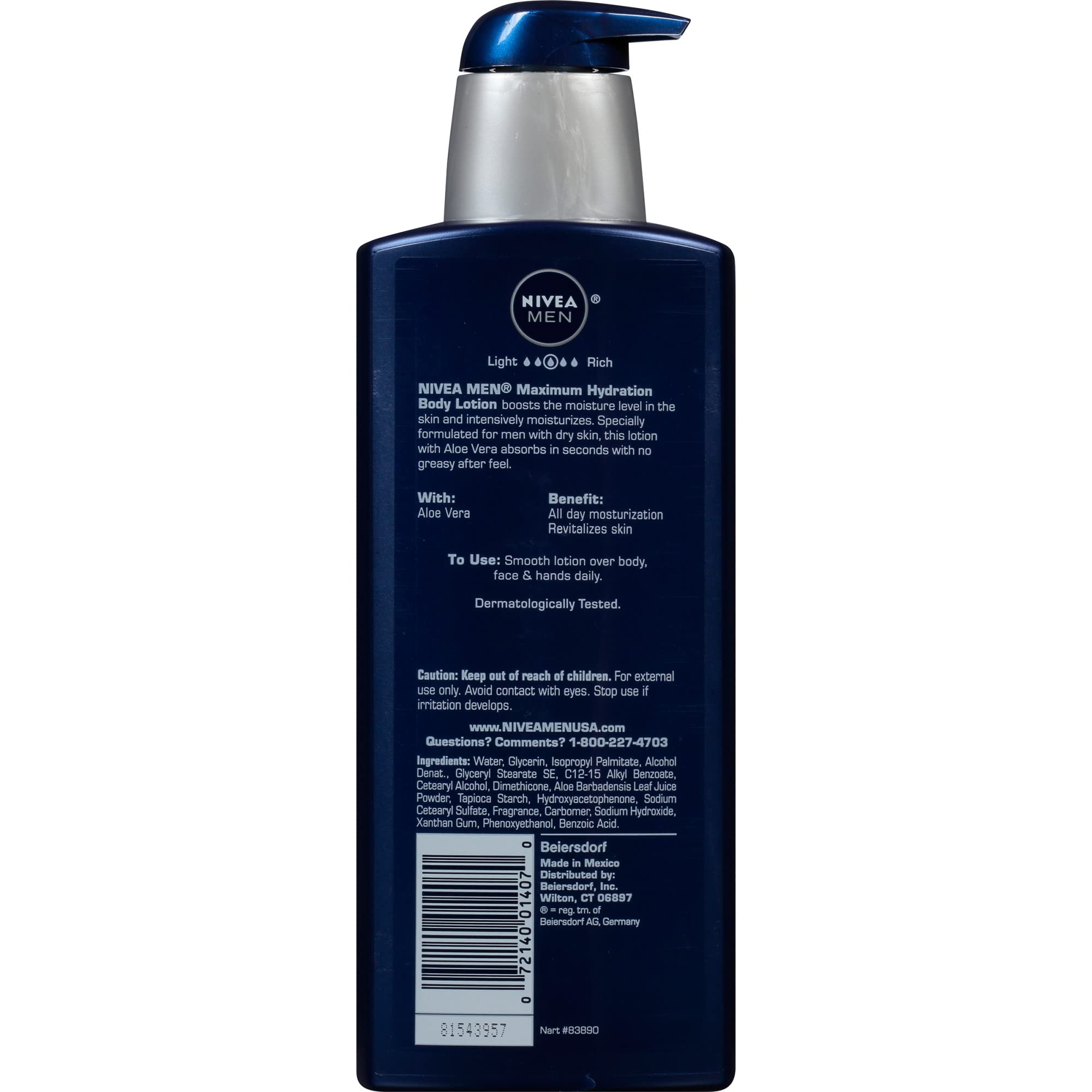 NIVEA MEN Maximum Hydration 48-Hour Moisturizing Body Lotion for Dry Skin - Aloe Vera Enriched 3-in-1 Lotion for Face, Body & Hands - Dermatologist Tested 16.9 Fl Oz - Perfect for Post-Shave & Daily Skincare Routine