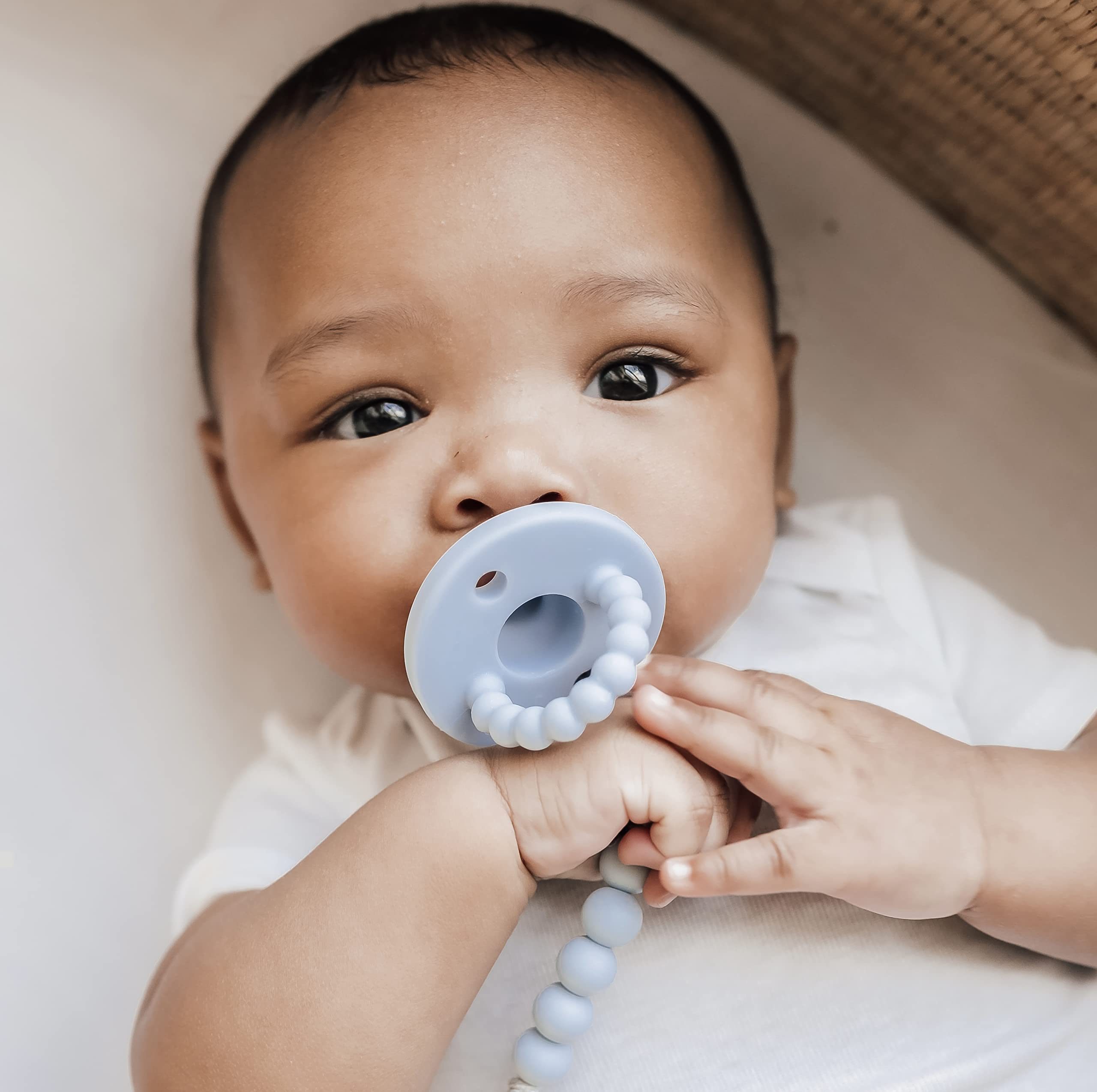 Ryan & Rose Cutie PAT Pacifier Teether - Stage 2 Baby Pacifier, BPA-Free, Soothing Teething Relief (Blue) - Perfect for Infants 6-18 Months, Daycare & Travel Essentials