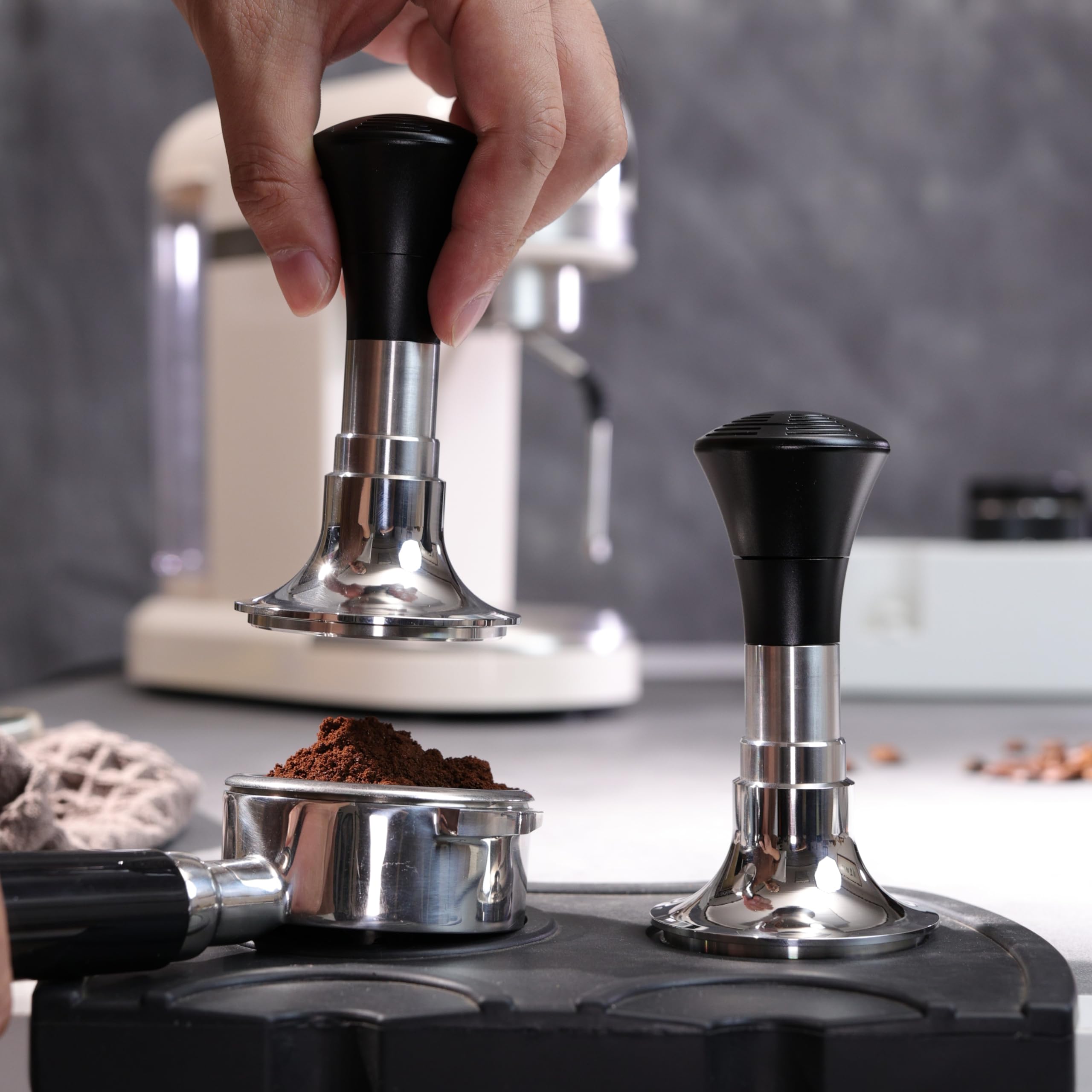 **54mm Espresso Tamper with Calibrated Spring - Self-Adjustable 24-35lbs Pressure, Sound Feedback & Flat Base for Breville - Stainless Steel Coffee Accessory for Barista & Home Brewing**