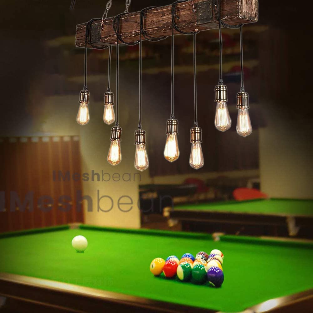8-Light Wooden Chandelier - Rustic Industrial Pendant Light Fixture with Retro Design for Dining Room, Kitchen Island, Bar, Billiard Table & Pool Table | Perfect for Farmhouse, Loft & Industrial Decor