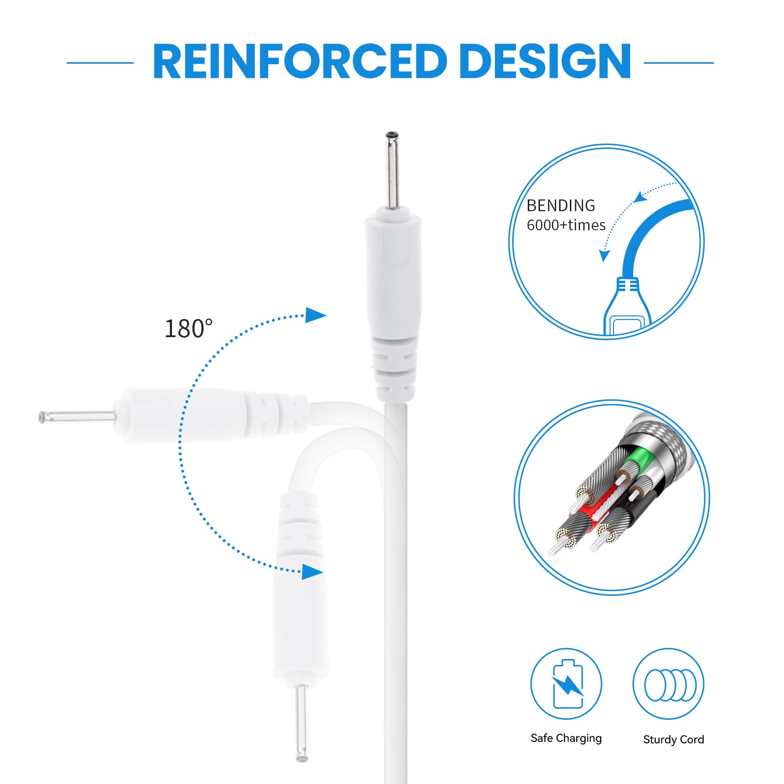 COSLUS FBS02/FBS01 Facial Cleansing Brush Charging Cable - IPX7 Waterproof USB Replacement Charger Cord (White, 1 Pack) - Perfect for Travel, Gym & Home Skincare Routine