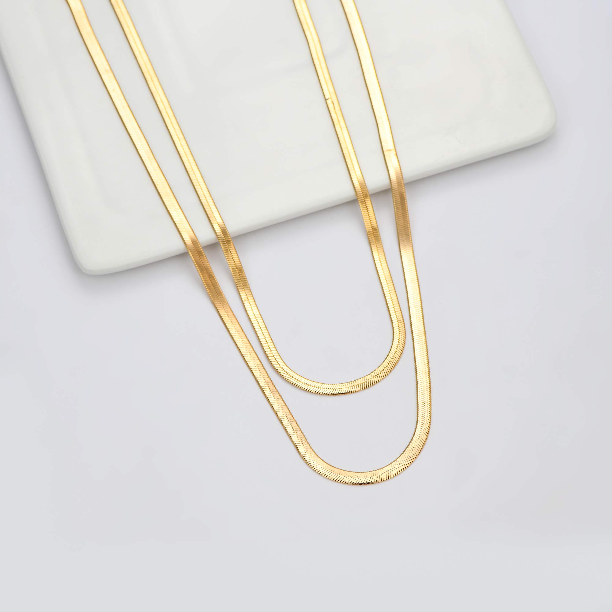 14K Gold Plated Layered Necklace Set for Women - Dainty Coin Pendant, Herringbone & Snake Chain Choker - Elegant Layered Jewelry Gift for Her | Perfect for Date Nights, Office Wear & Special Occasions