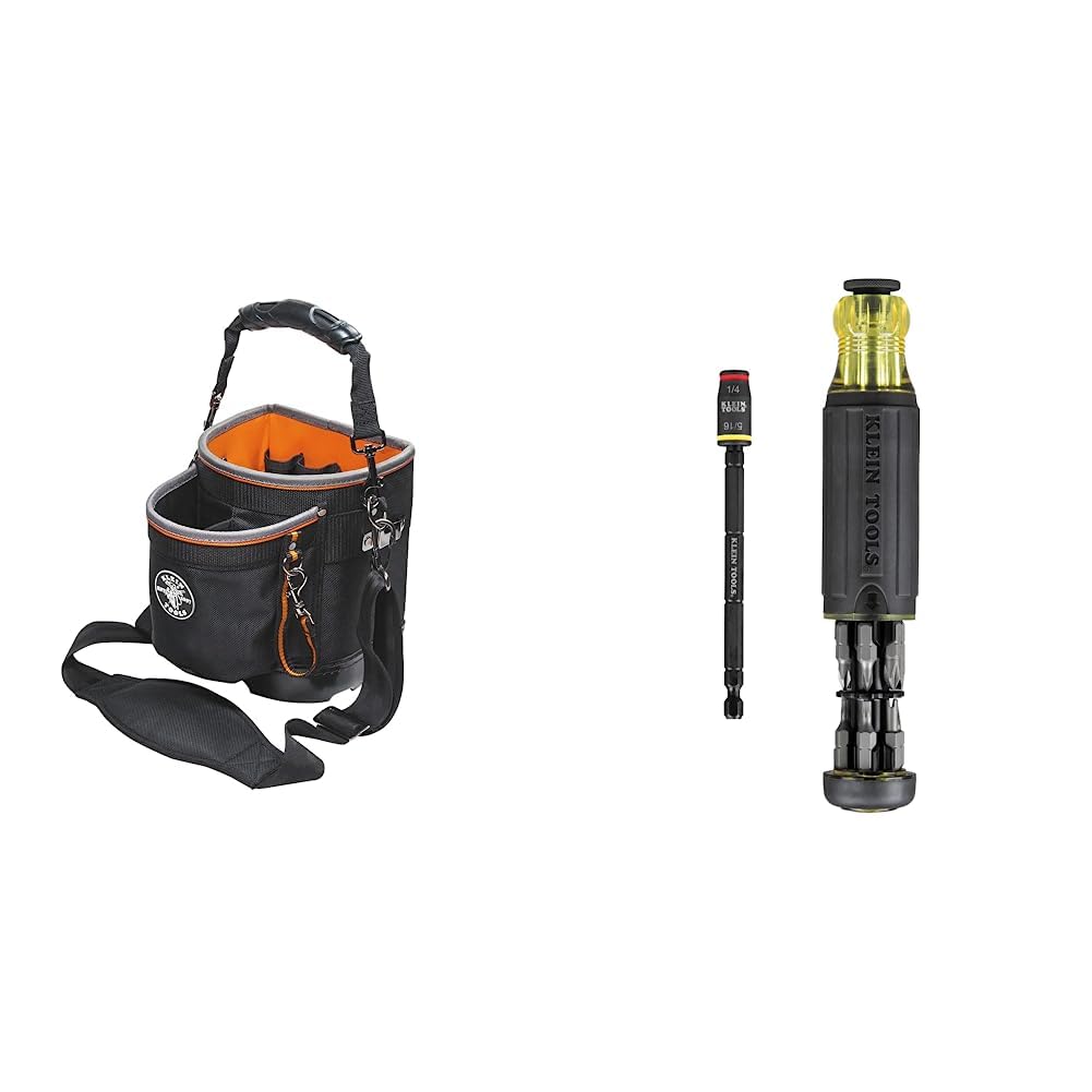 Klein Tools 55419SP-14 Professional Tool Bag with 14-Piece Screwdriver Set & Accessories | Heavy-Duty Storage for Electricians, Contractors & DIY Home Repairs