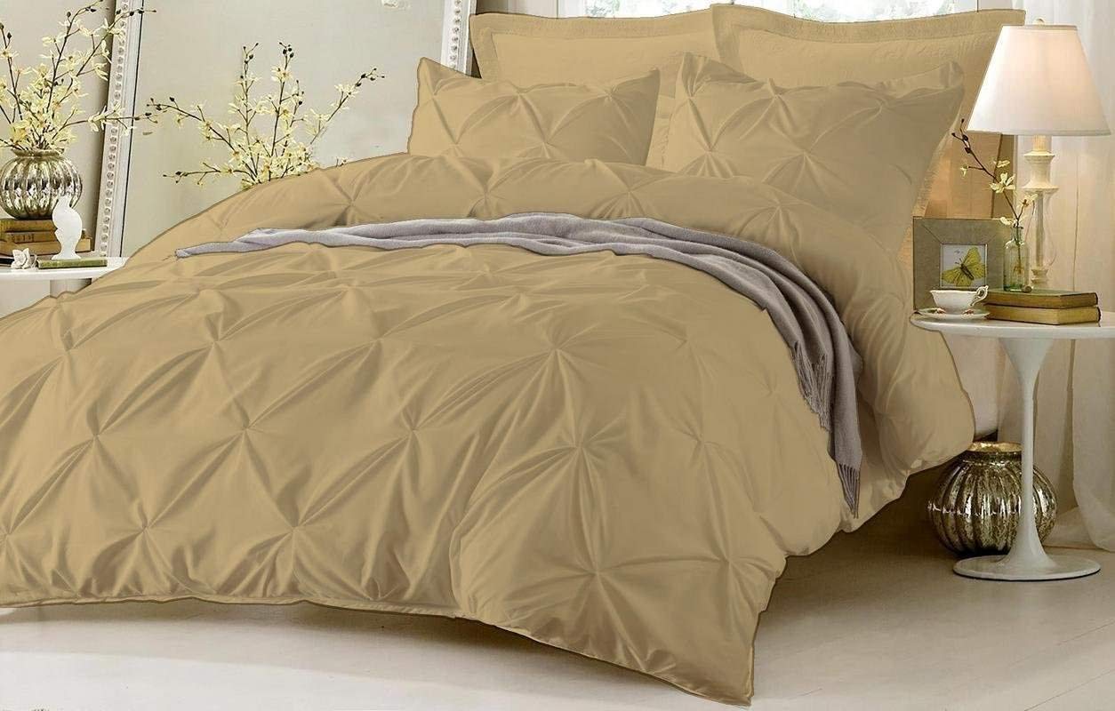Ultra Soft 3-Piece Pinch Pleated Duvet Cover Set - Stylish Brushed Microfiber Bedding with Zipper & Corner Ties (Full/Queen, Taupe) for Cozy Bedroom Decor & Luxury Hotel Style