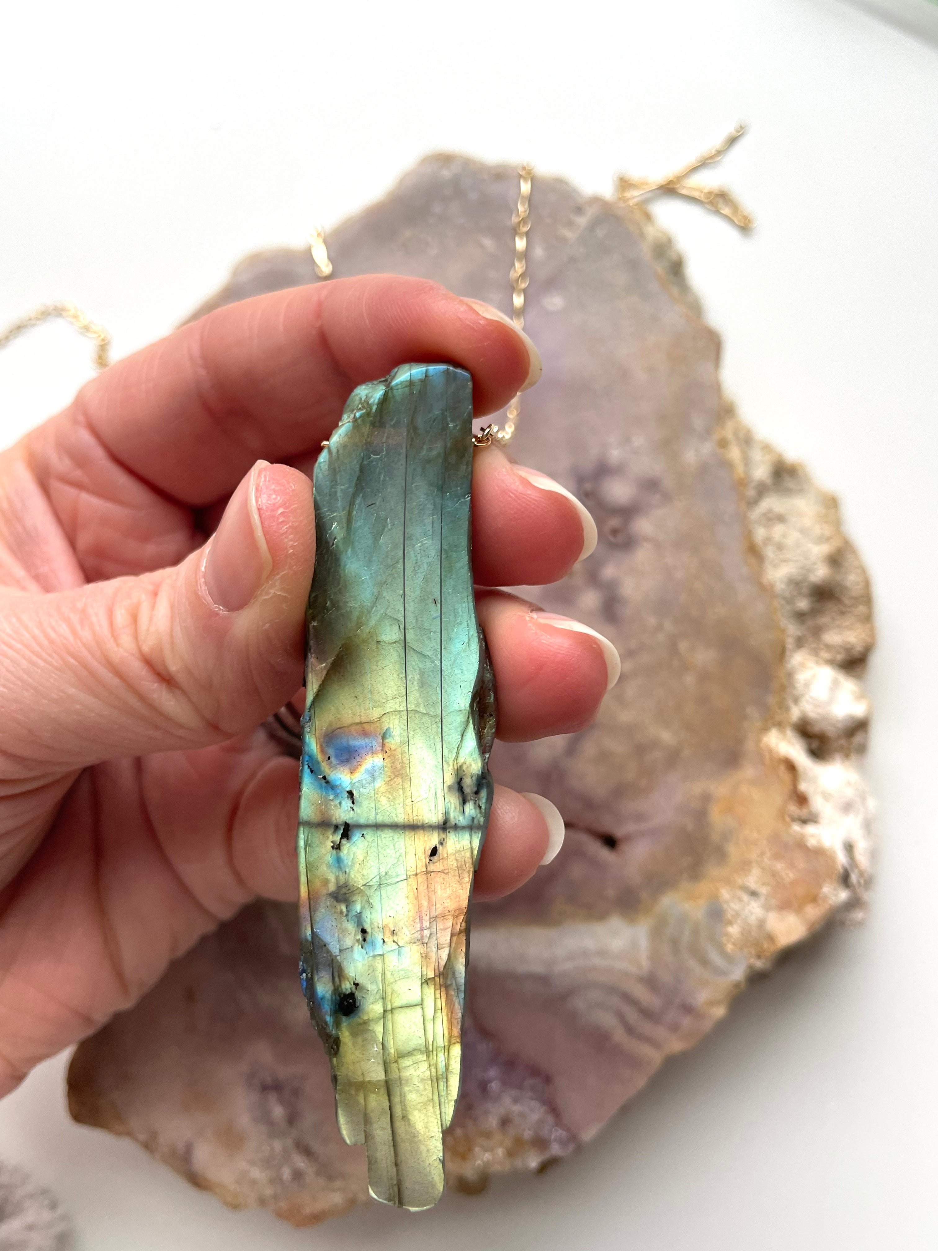 Stunning Large Labradorite Crystal Necklace – Handmade Statement Jewelry for Women – Perfect for Boho, Spiritual & Everyday Wear