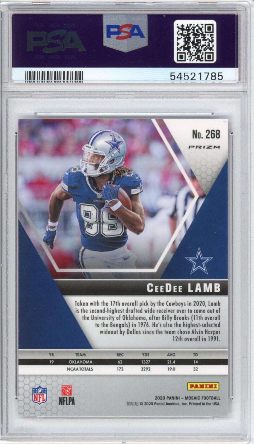 2020 Panini Mosaic CeeDee Lamb #268 Camo Pink Rookie RC Football Card PSA 10 Gem Mint - Rare Collectible for Sports Memorabilia & Investment