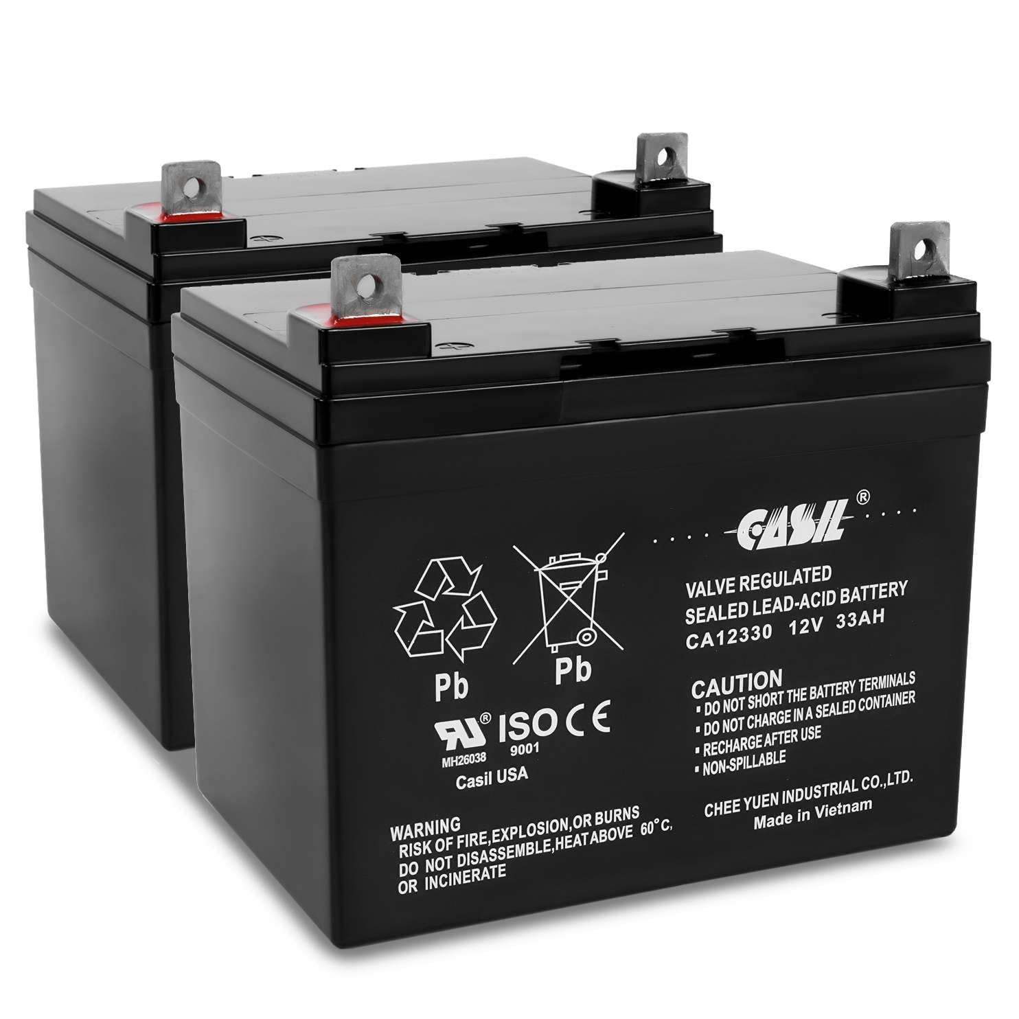 12V 33Ah Replacement Battery for Wheelchair & Golf Carts - Compatible with Medical Mobility, Solar Power, Solo HIGH Speed, STEEP Climber, Spin It Golf GC3, Spitzer E2 - Perfect for Outdoor Activities & Daily Mobility Needs (2 Pack)