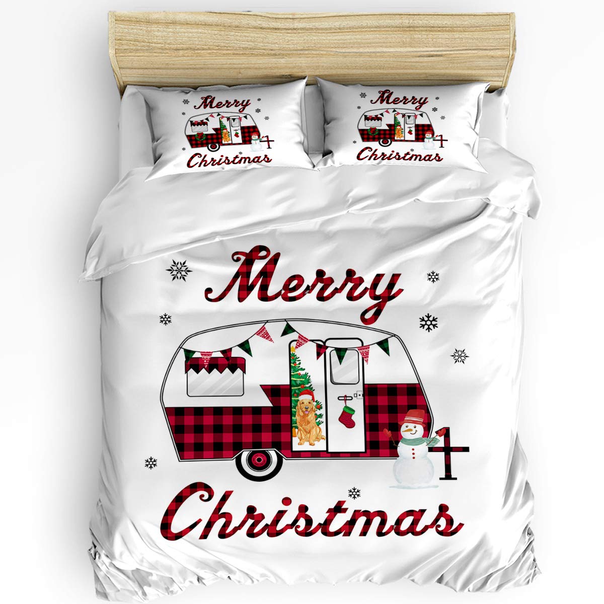 Premium 3-Piece Luxury Duvet Cover Set - California King Size with 1 Duvet Cover & 2 Pillowcases - Christmas Cat Plaid Dog Snowman Print for Cozy Bedroom Decor - Perfect for Home, Hotel & Holiday Gift Giving