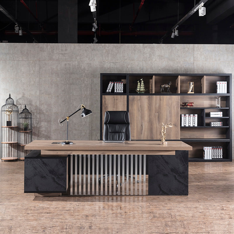 DAXTON Executive Desk with Right Return 2.4M Warm Oak & Black - Premium Office Furniture for Home & Business Workspaces