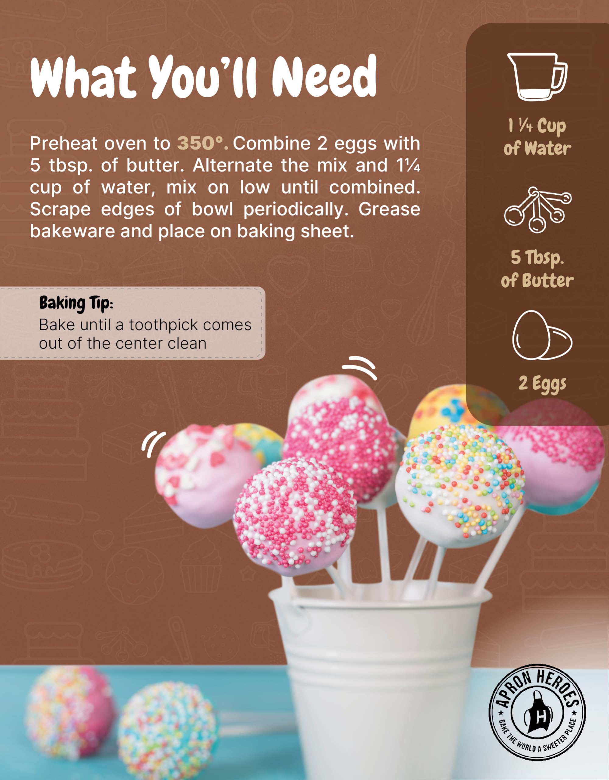 APRON HEROES Ultimate Cake Pop Kit - Organic Chocolate Cake Mix, 120 Lollipop Sticks, Melting Pot & Silicone Tools | Complete DIY Cake Pop Making Set for Birthday Parties, Baby Showers & Holiday Treats