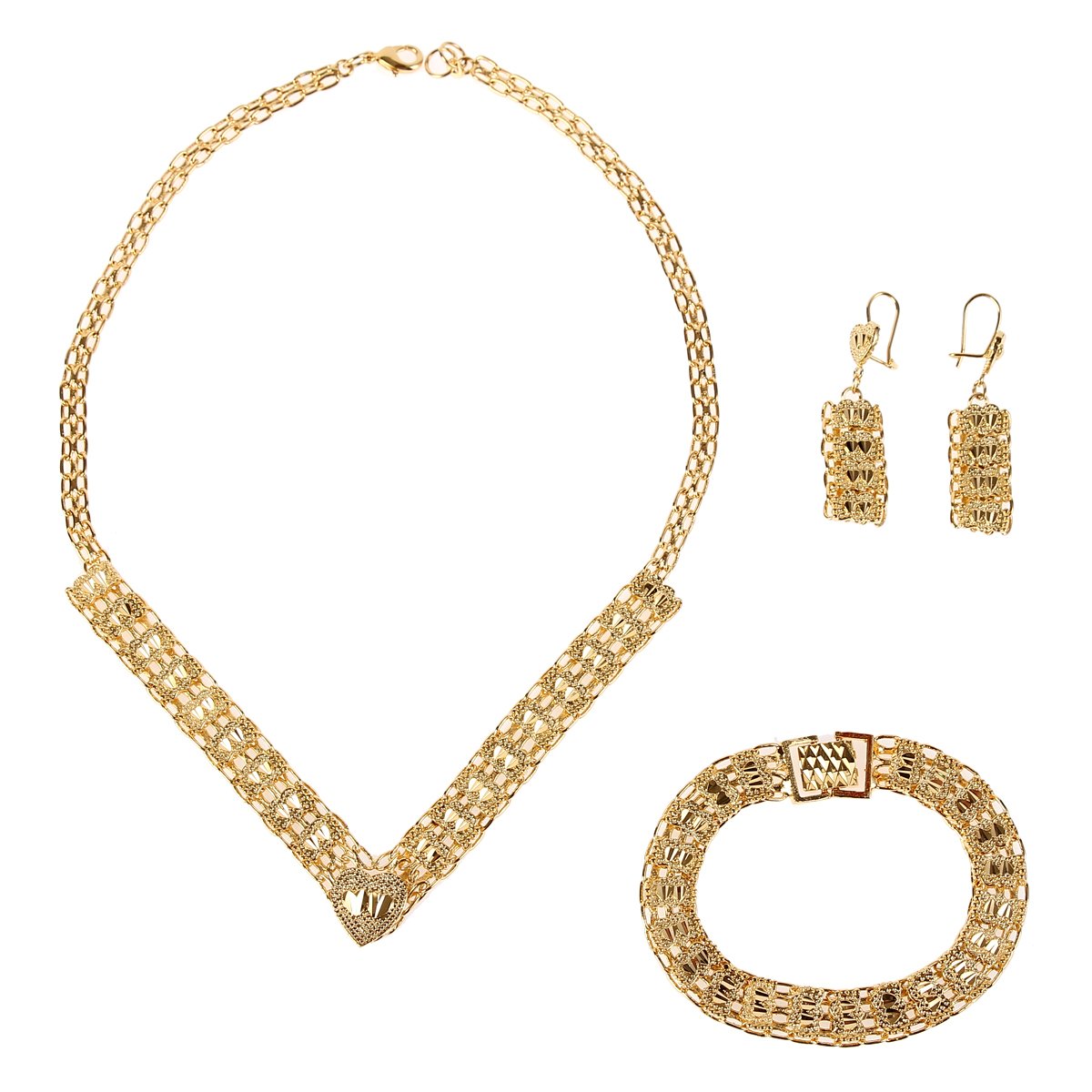 Affordable 18K Gold Jewelry Set for Women - Elegant Dubai Turkish Egyptian Algerian Indian Moroccan Saudi Style Necklace Earrings Bracelet - Perfect for Weddings Parties Gifts and Special Occasions