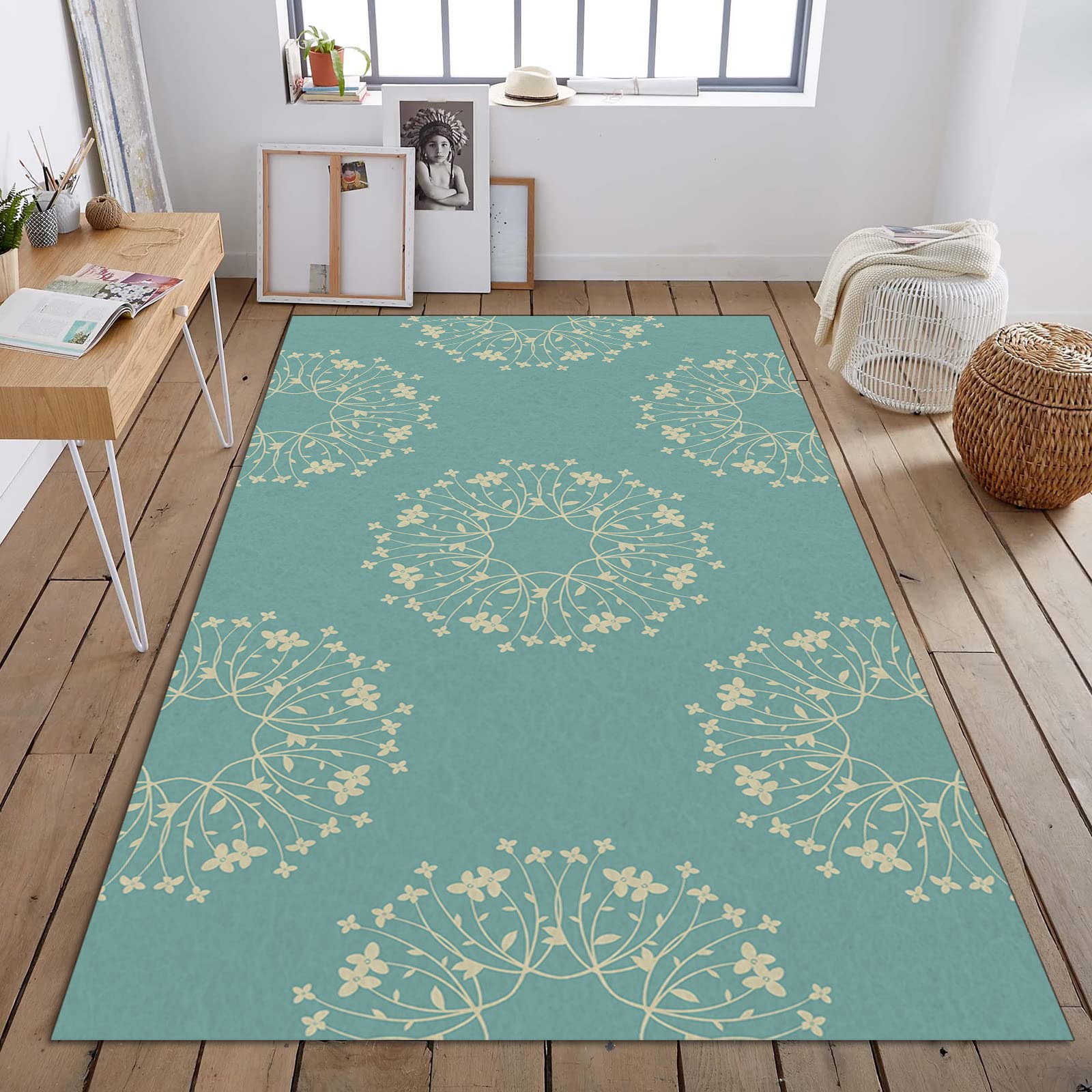 Modern Minimalist Floral Area Rugs - Stylish Machine Washable Indoor Rug 5x6ft, Soft Eco-Friendly Lightweight Carpet for Bedroom, Living Room & Playroom Decor - Perfect for Home, Office & Nursery