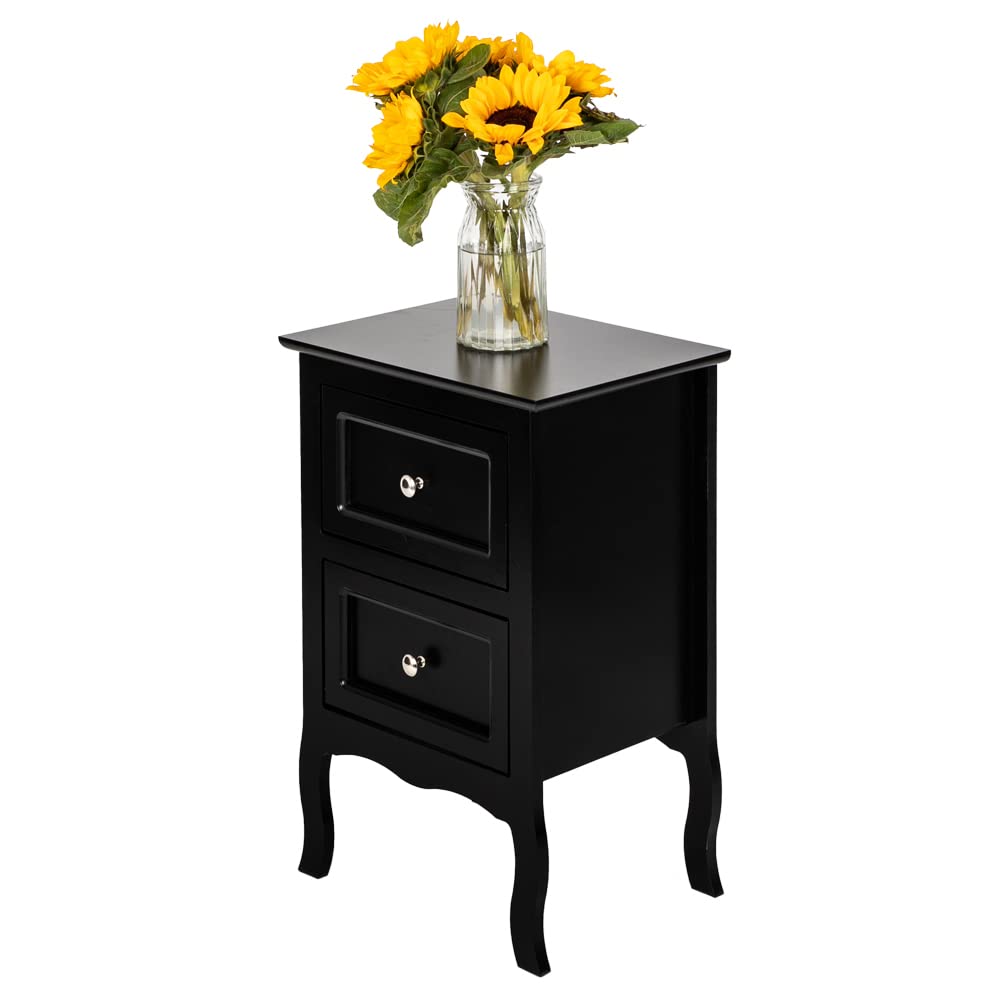 Modern Black Nightstand with Drawers - Slim Bedside Table for Small Spaces, Bedroom, Kids Room & Living Room - 15.8