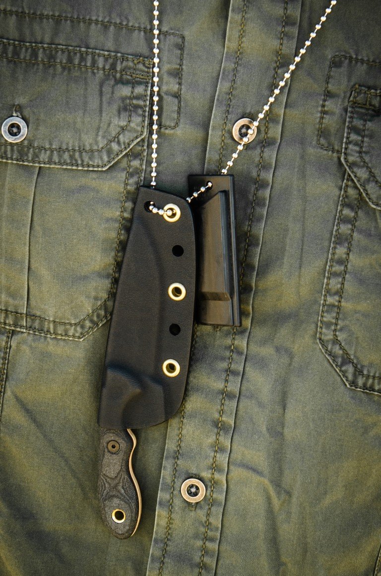 Tops Knives Mini Scandi Survival Neck Knife with Tan Blade - Compact Bushcraft & Outdoor EDC Tool for Hunting, Camping, and Wilderness Survival