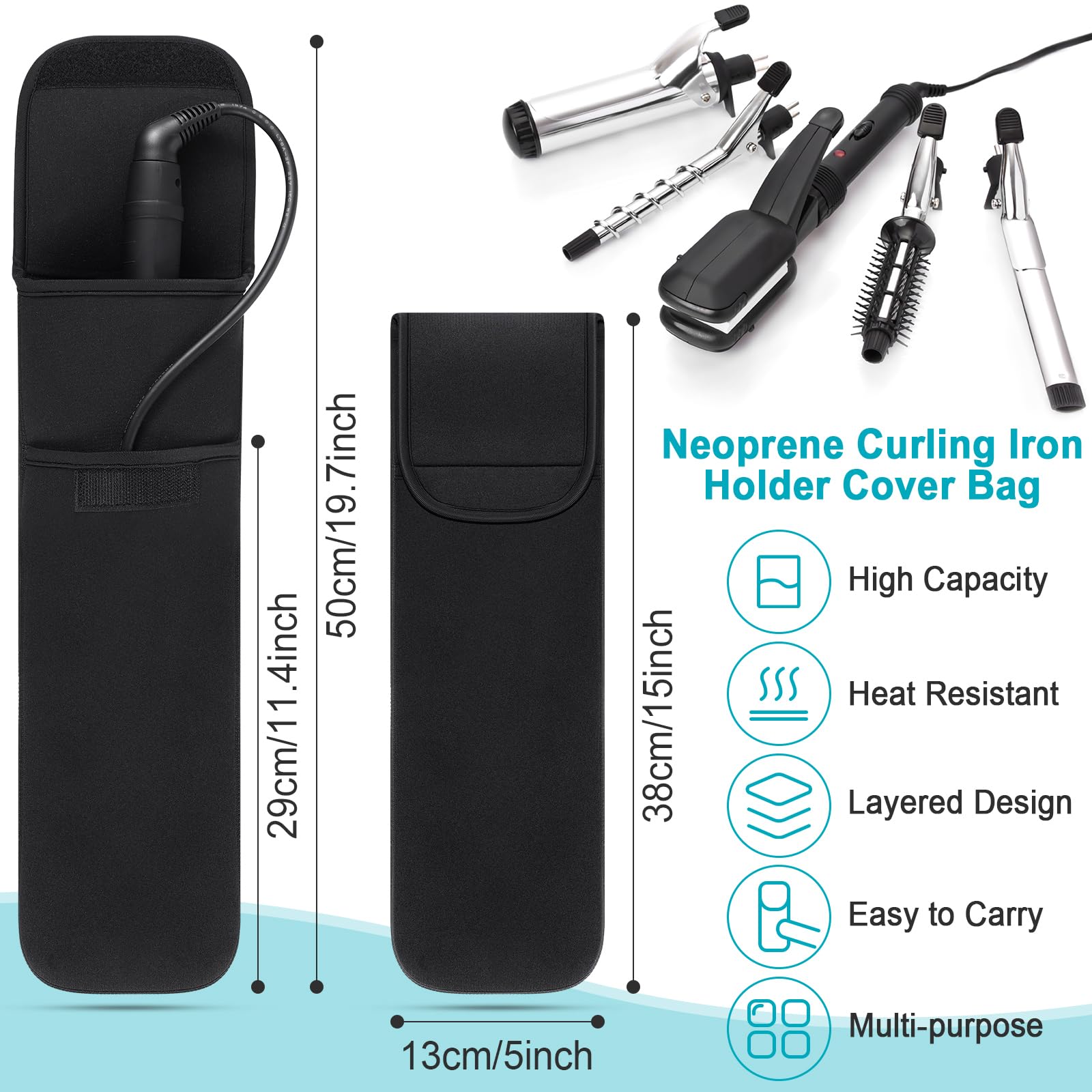 Shappy 2-Piece Heat Resistant Curling Iron Travel Case & Flat Iron Holder - Neoprene Straightener Sleeve & Silicone Hot Tools Bag (Classic Style) for Salon, Travel & Home Use