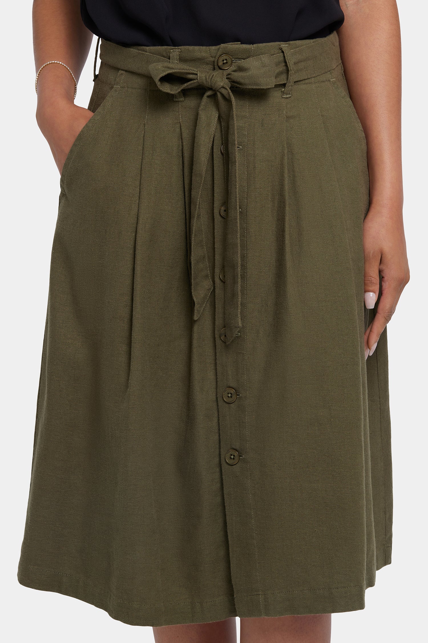 Stylish Button Front Midi Skirt in Bay Leaf Green - Perfect for Office Wear, Casual Outings & Spring Fashion