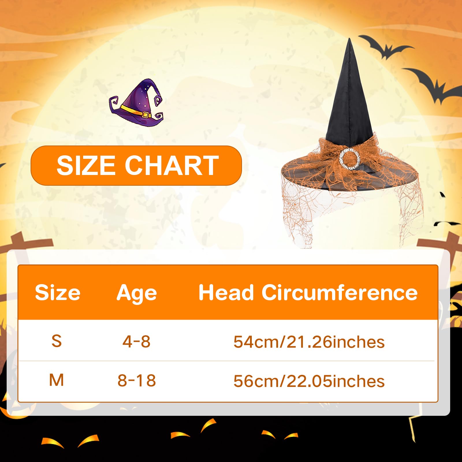 Kids Witch Hat Halloween Costume - Lace Witch Hat for Boys & Girls | American Trends Halloween Party & Cosplay Accessories | Perfect for Trick-or-Treating, Costume Parties & Witch-Themed Decor