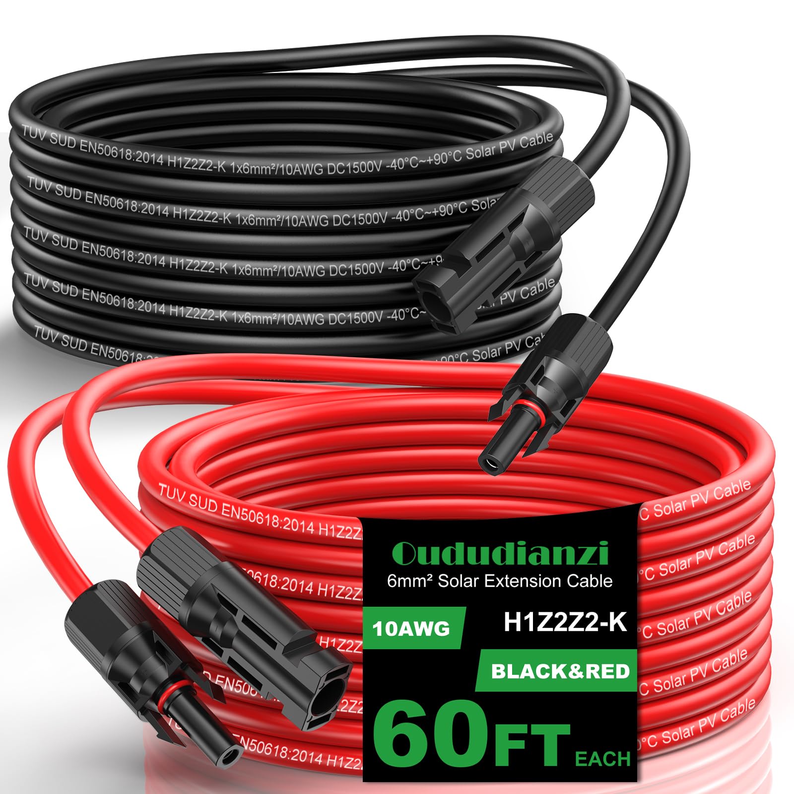 10AWG Solar Extension Cable 60Ft - Heavy Duty PV Wire for Solar Panels | Weatherproof 10 Gauge Solar Panel Cable with Connectors | Perfect for Home, RV, Camping & Boat Solar Systems | Outdoor & Off-Grid Power Solutions