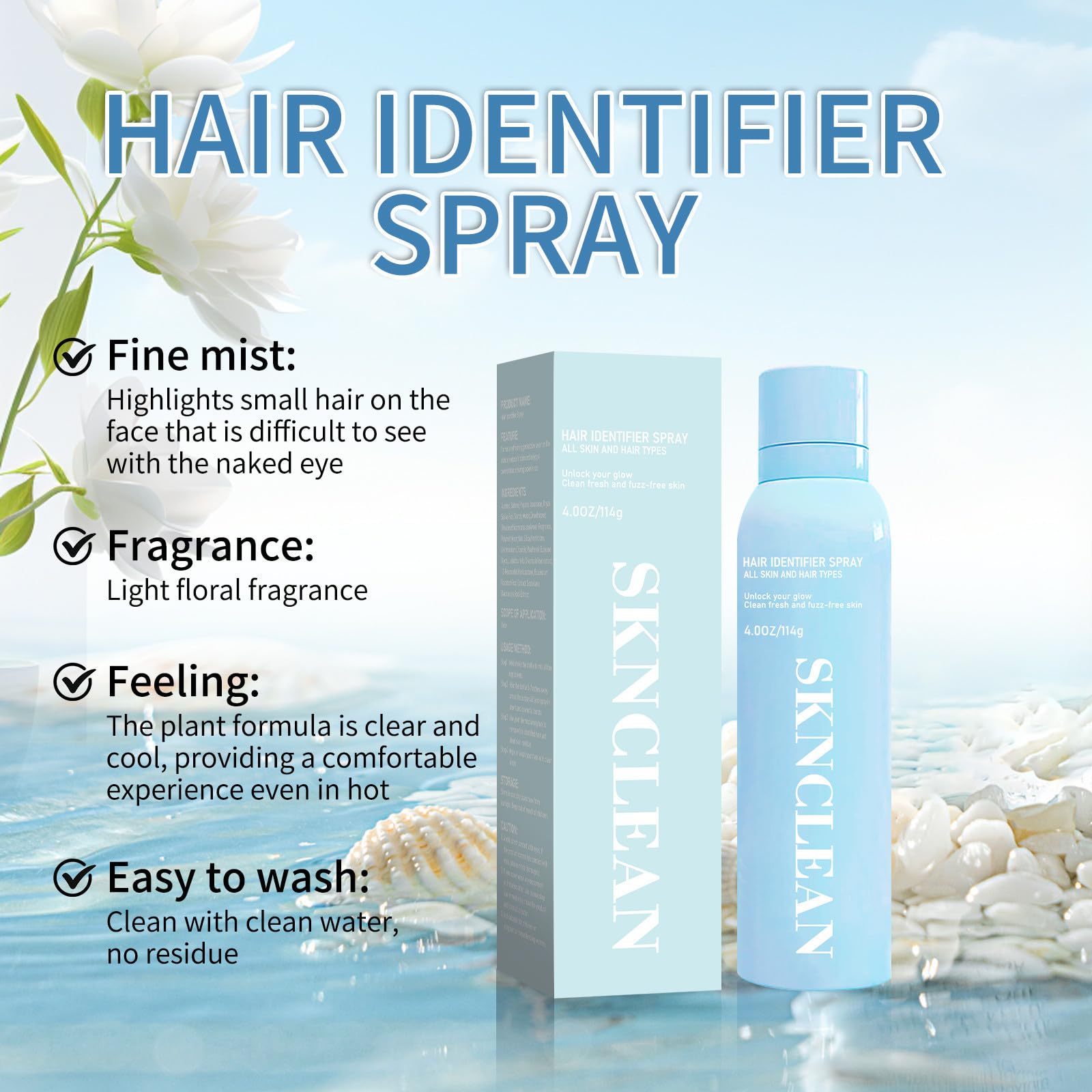 SKNCLEAN Hair Identifier Spray for Face Dermaplaning & Shaving - 2024 New Body Hair Identifying Spray for Women (2-Pack) | Perfect for At-Home Facial Hair Removal & Pre-Shave Preparation