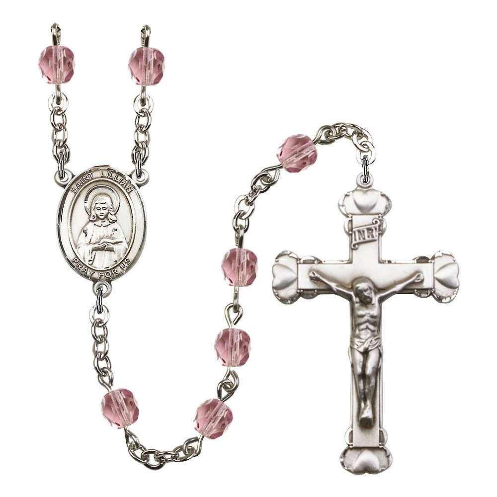 Bonyak Jewelry St. Lillian Silver-Plated Rosary Necklace - Birthstone Colors for All 12 Months | Perfect Catholic Gift for Baptism, First Communion & Religious Occasions