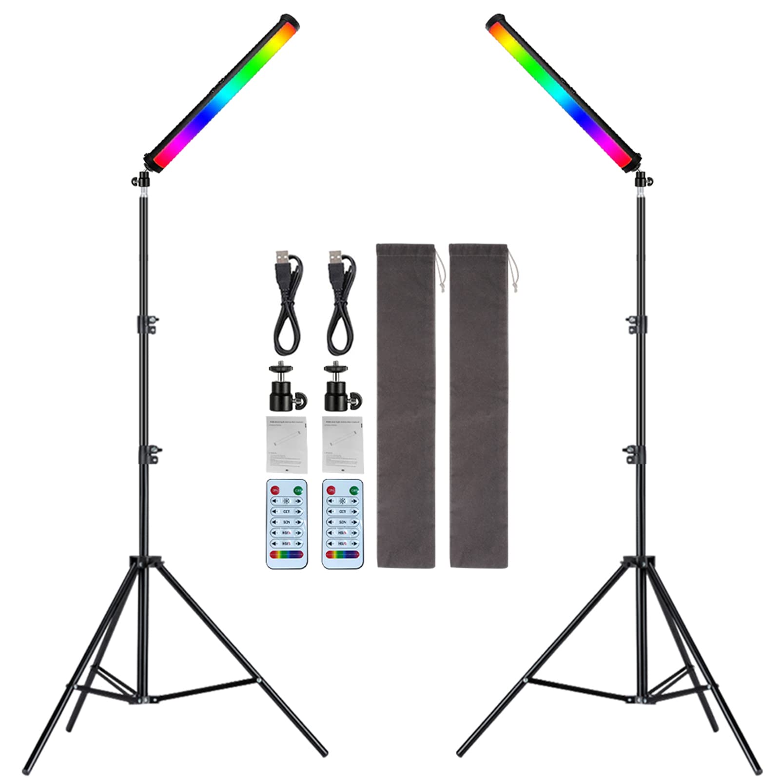 RGB LED Video Light Wand Stick - 360° Full Color Adjustable Portable Studio Lighting for Photography & Videography - 5000mAh Rechargeable Battery with Magnetic Base - Includes 27